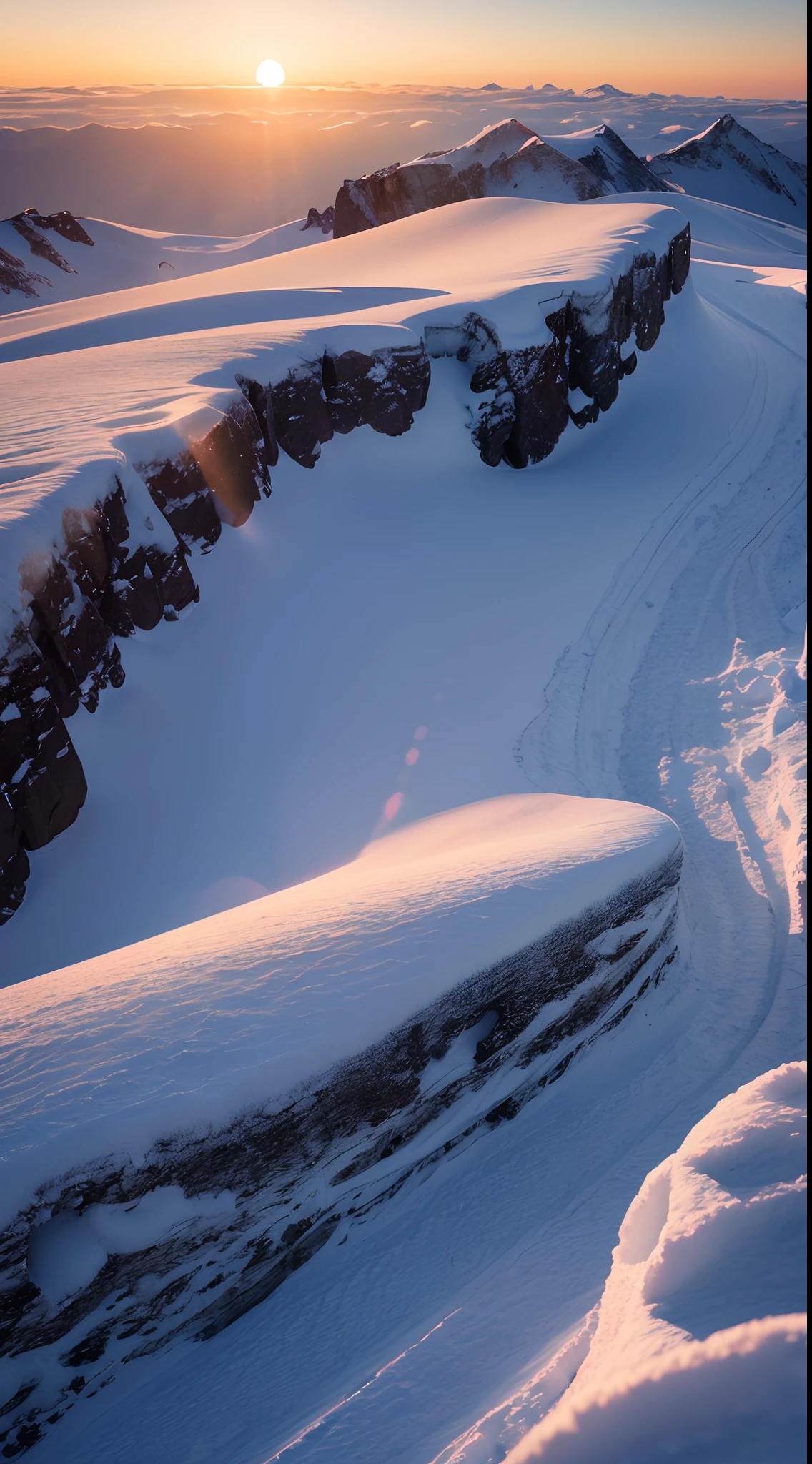 Skysky,the setting sun,Strange clouds,Thick snow,ice mountain,8K wallpapers,extreme beautiful,winning artwork,perfect compositions