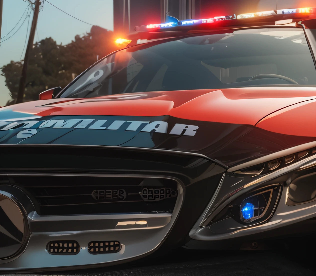 a closeup of a police car with a, police car lights, military police, viaturas policiais, Close portrait, not cropped, preciso e detalhado, police lights, Directed by: Gavin Nolan, Directed by: Mathias Kollros, accurate depiction, Directed by: Luis Miranda, sem antecedentes, tiro de close-up, militar, Directed by: Karl Völker, Tiro frontal