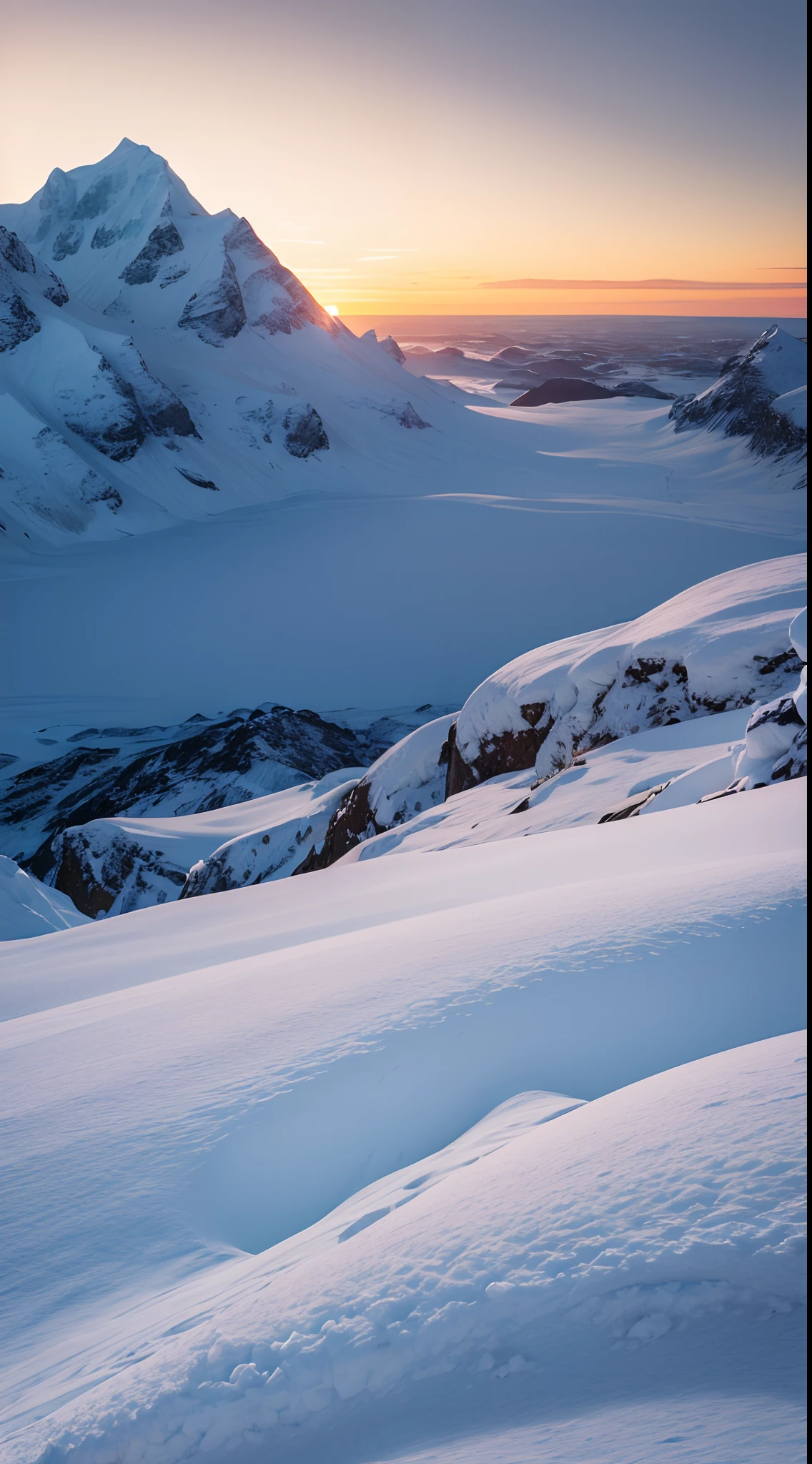 Skysky,the setting sun,Thick snow,ice mountain,polar region,8K wallpapers,extreme beautiful,winning artwork,perfect compositions