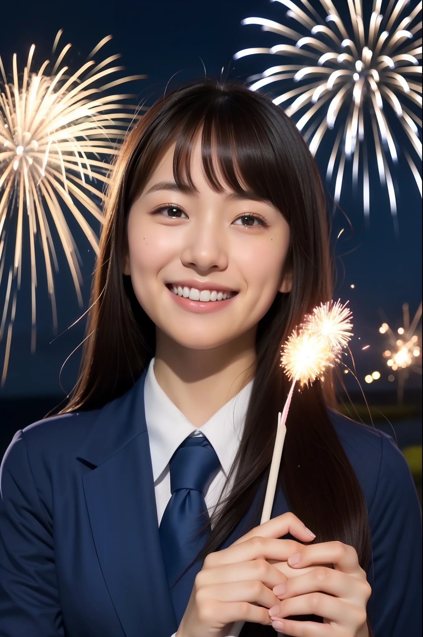 A smile、hi-school girl、While doing fireworks、mare
