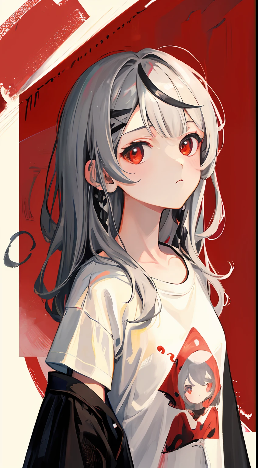 Anime girl with long hair and red eyes standing in front of a red wall ...