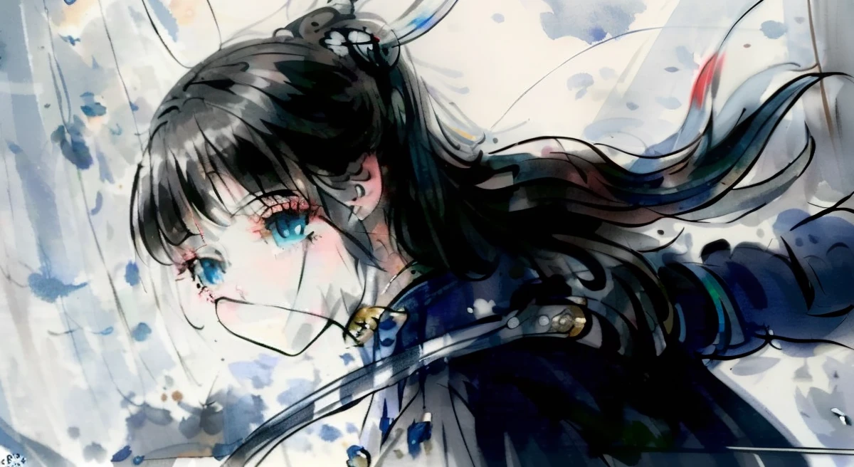 (((masterpiece))), (((best quality))), ((ultra-detailed)), (illustration), ((an extremely delicate and beautiful)),cinematic angle,floating, (beautiful detailed eyes), (detailed light),cinematic lighting, beautifully detailed sky,
(1girl), white hair, blue eyes, (high ponytail), cloak, glowing eyes,
((moon)),(moonlight), starry sky, (lighting particle), fog, snow
(painting),(sketch),(bloom)