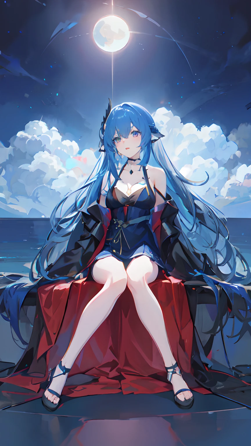 Anime girl sitting on red blanket on beach, seductive anime girls, anime moe art style, High quality 4K anime wallpaper, The world of anime in blue water, beautiful blue-haired girl, Slim figure, High Quality Anime Art Style, Azure sea view, Charming anime woman, (Anime girl), Charming anime woman, rimuru tempest, Blue-haired goddess.8k, UHD, retina, masterpiece, ccurate, anatomically correct, textured skin, super detail, high details, high quality, award winning, best quality, highres, 1080P, HD, 4K, 16k