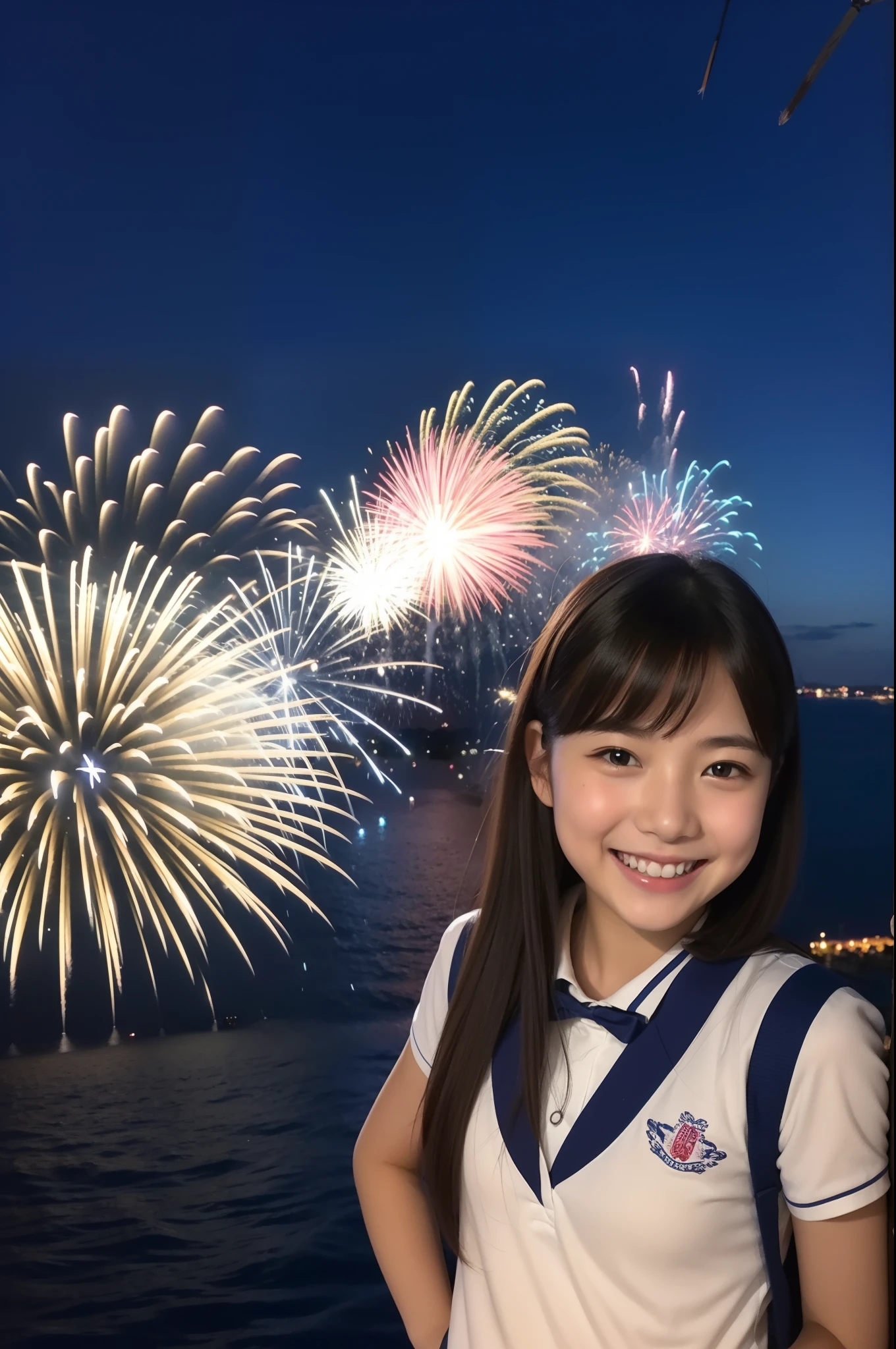 A smile、hi-school girl、While doing fireworks、mare