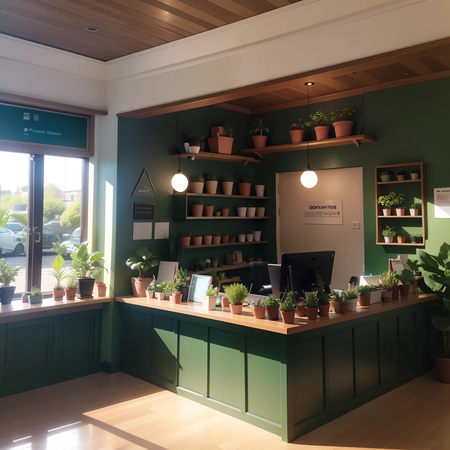 Green plant shop,reception desk,shop