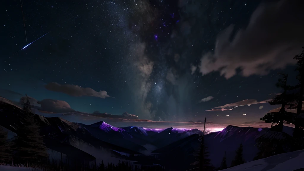 Vast landscape photos、(View from below with a view of the sky and the wilderness below)、grass field、(fullmoon:1.2)、(shooting stars:0.9)、(nebulas:1.3)、mountain in the distance、Tree Break Production Art、(Warm color light source:1.2)、(fireflys:1.2)、abajour、Purple and orange、intricate detailes、Volume Lighting BREAK (masterpiece:1.2)、(top-quality)、4K、ultra-detailliert、(The composition of the movement:1.4)、Highly detailed and colorful details(Irridescent color:1.2)、(Glowing lighting、Atmospheric illumination)、dream-like、Magical、(独奏:1.2)、(masuter piece:1.3)