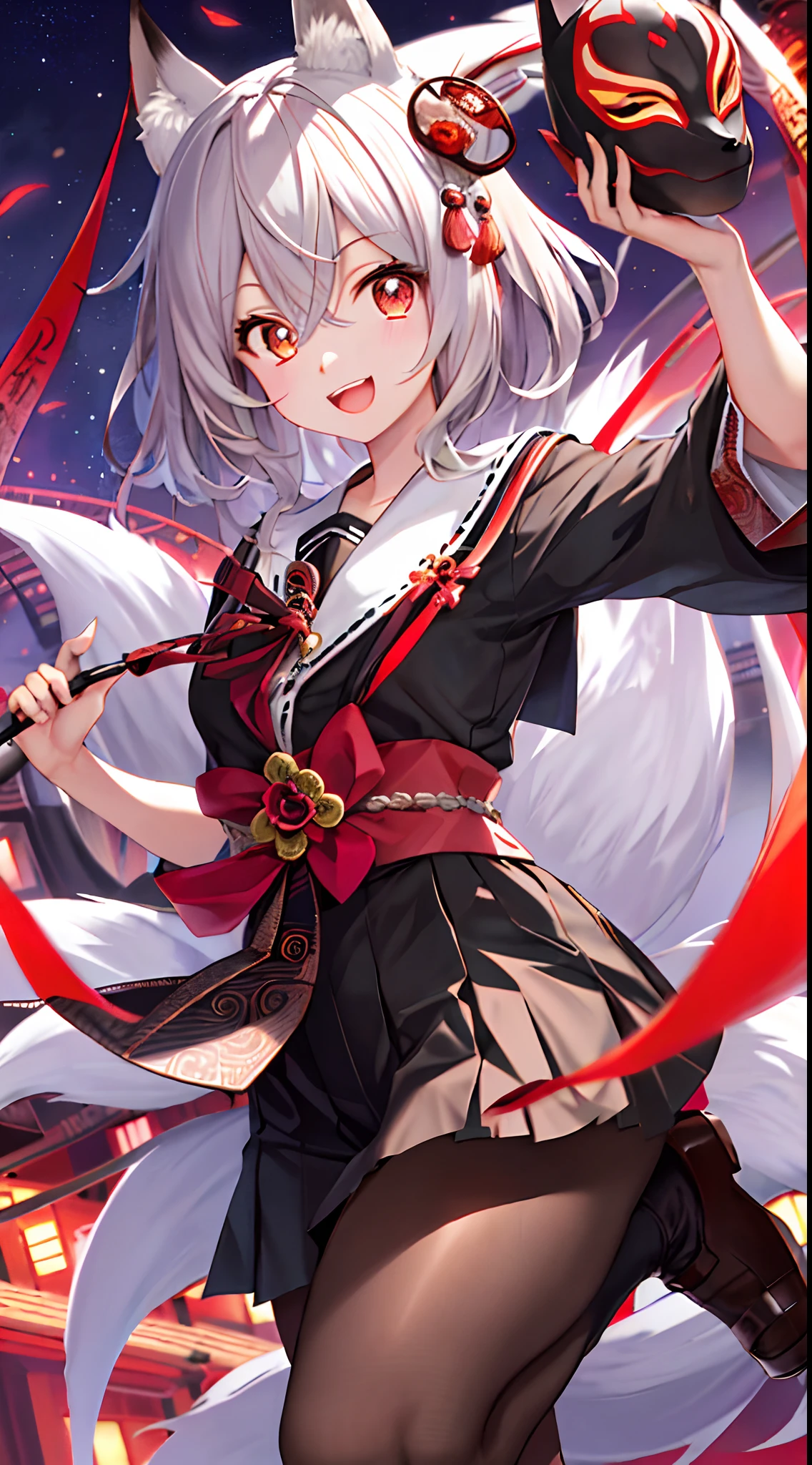 (tmasterpiece:1.2),best qualtiy,realisticlying, Night city,youkai,skeleton, fox, A lot of schoolgirls, a sailor suit, Large crowds, matrix, Hyakki Night Line, A Japanese style, mask