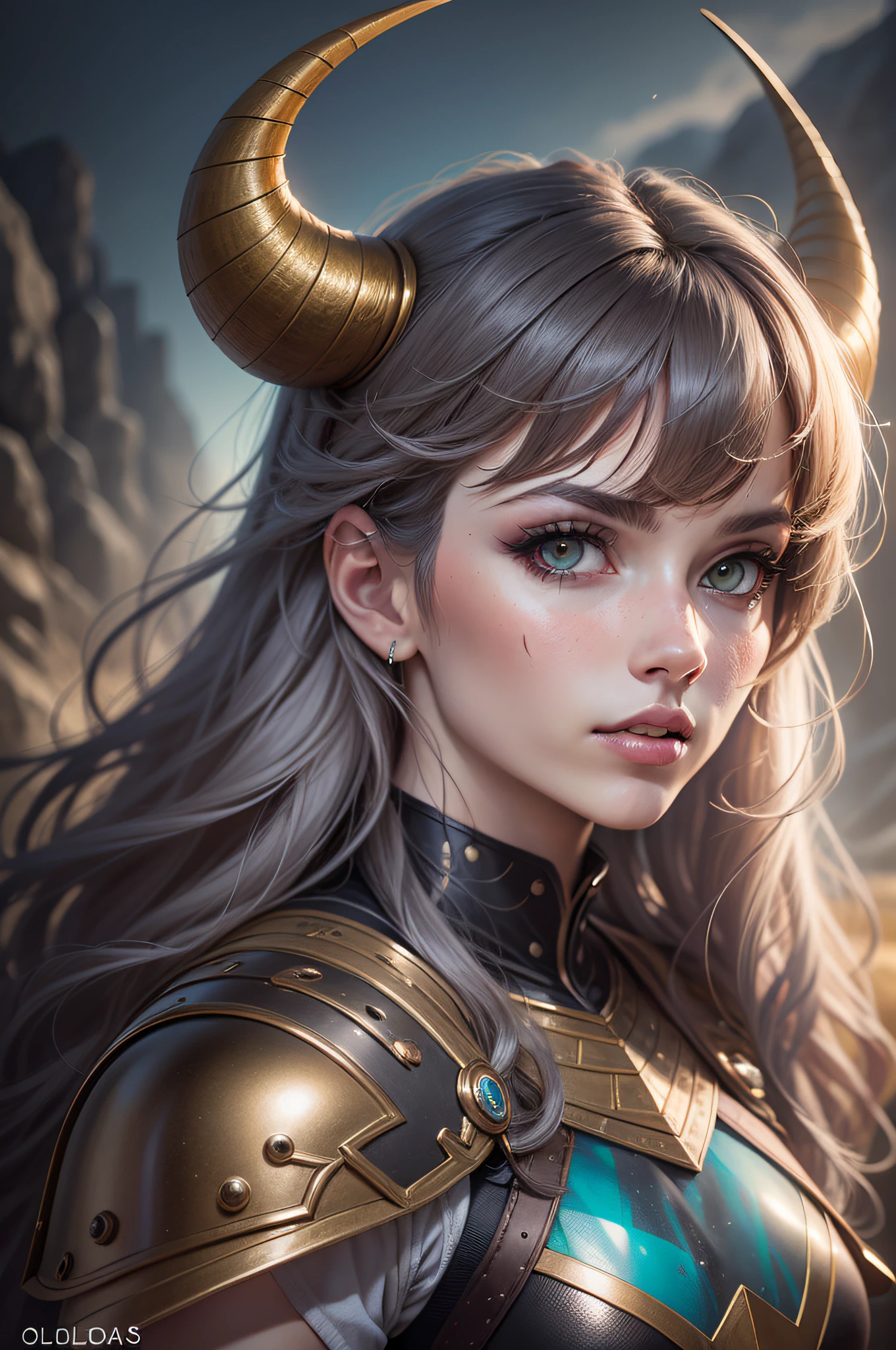 Apenas a [1 woman], wearing armor, preta com partes em dourado, cabelo vermelho, cabelo muito curto, very messy hair, cabelo com franja na frente dos olhos, olhos amarelos, horns on head, olhando para o espectador, (((pose interagindo e se apoiando em algo))), on top of from a mountain, stones,  fundo mostrando uma vista de floresta com o por do sol, ((full body):1.5). 16k, UHD, best possible quality, ((best possible detail):1), best possible resolution, Unreal Engine 5, professional photography,