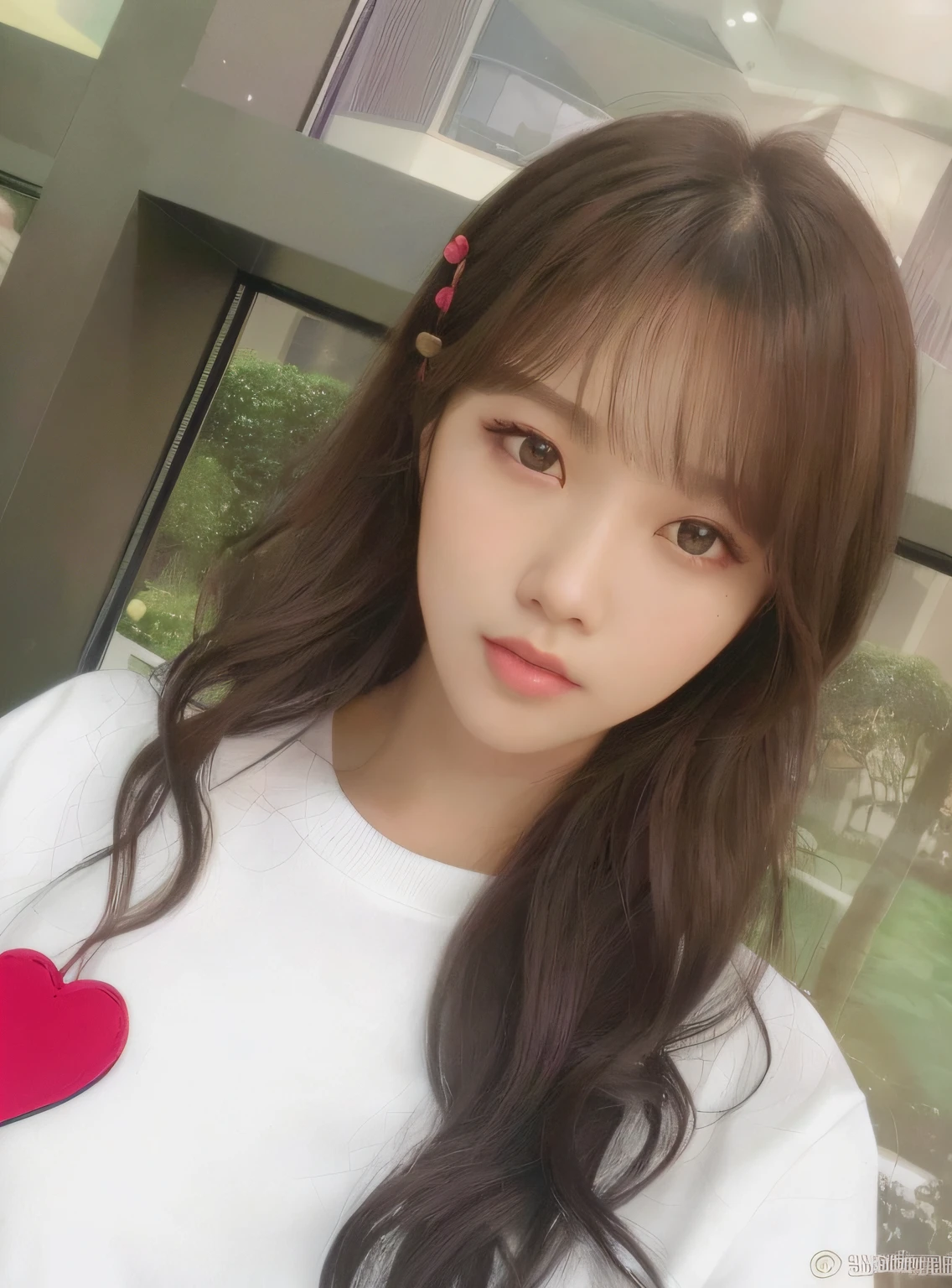 a close up of a woman with long hair wearing a white shirt, ulzzangs, lalisa manobal, Shin Jinying, girl cute-fine face, wan adorable korean face, park jimin, young lovely Korean faces, tzuyu from twice, xintong chen, tidy hair,By bangs, Lee Ji-eun, lee ji eun