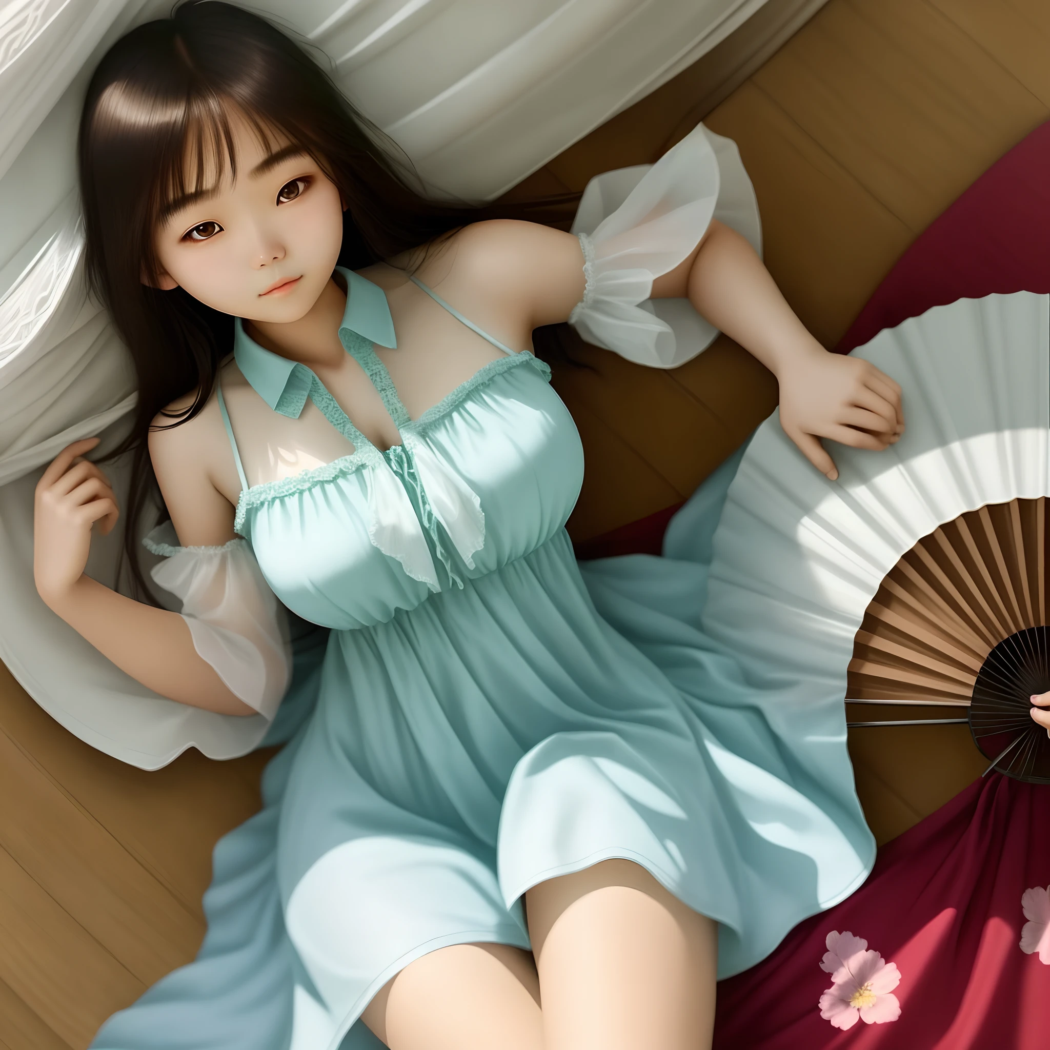 solo, 1girl, Masterpiece, 4K, superb quality, analog style, Mediterranean woman wearing a summer_dress, long dress, turquoise, red flower pattern, golden embroidery, sunglasses, long dark hair, looking at viewer,seductive smile, (puffy lips:1.2) glossy skin, babe, bimbo, full body shot,sitting on a couch, restaurant background, hair tied in a ponytail picture taken by a sony camera from below , <lora:Summer_Dress:0.65>, ultra realistic looking, realistic skin, skin pores, analog style,