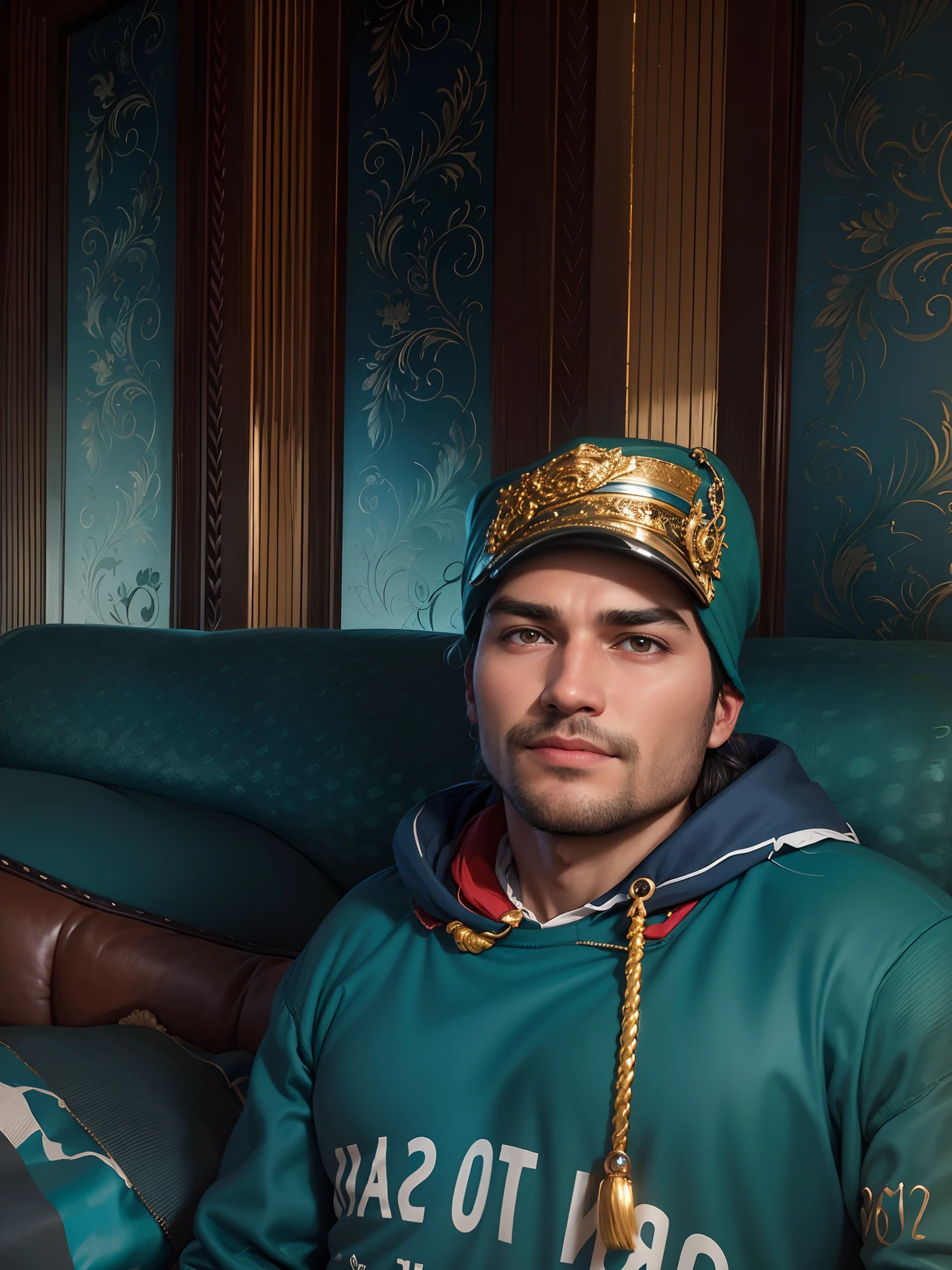 there is a man sitting on a couch with a hat on, with accurate face, without helmet, very very low quality picture, without beard, around 1 9 , old picture, candid picture, about 3 5 years old, # myportfolio, handsome man, without beard and mustache, khyzyl saleem, profile picture 1024px