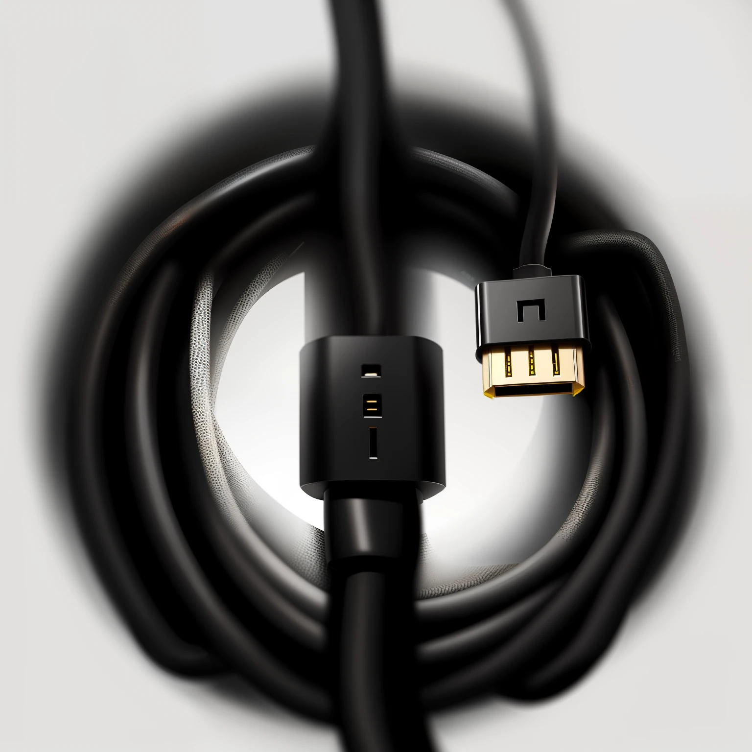 White background, one black data cable