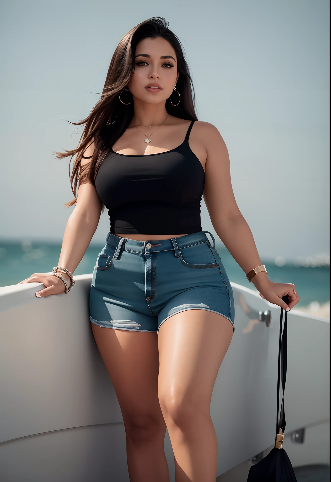 mulher linda arafed em um top preto e uma saia jeans, she is wearing a black tank top, minissaia, mini saia jeans, usando uma regata cropped preta, usando um top bonito, usando uma regata preta cropped, usando uma regata e saia, usando roupas simples e apertadas, mini saia, Saia Curta, roupas casuais, usando um top cropped sexy