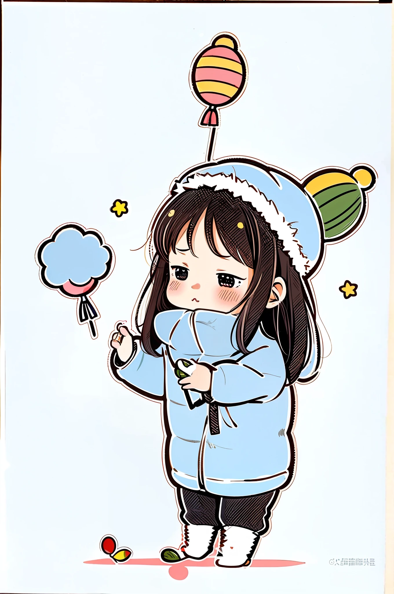 Cute cartoon, chibi girl, Cute cartoon style, cute character, Cute anime, Chibi anime girl, cute artwork, Cute anime style, Anime moe art style，balloons，Skysky，Clouds，adolable，sprout，围巾，Winter hat，himawari，baby cats，snowflower，Angry cute blush，yukito，dances，Sing