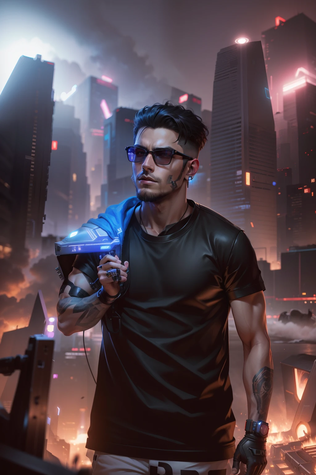 Change background cyberpunk handsome boy, realistic face, sk, ultra realistic