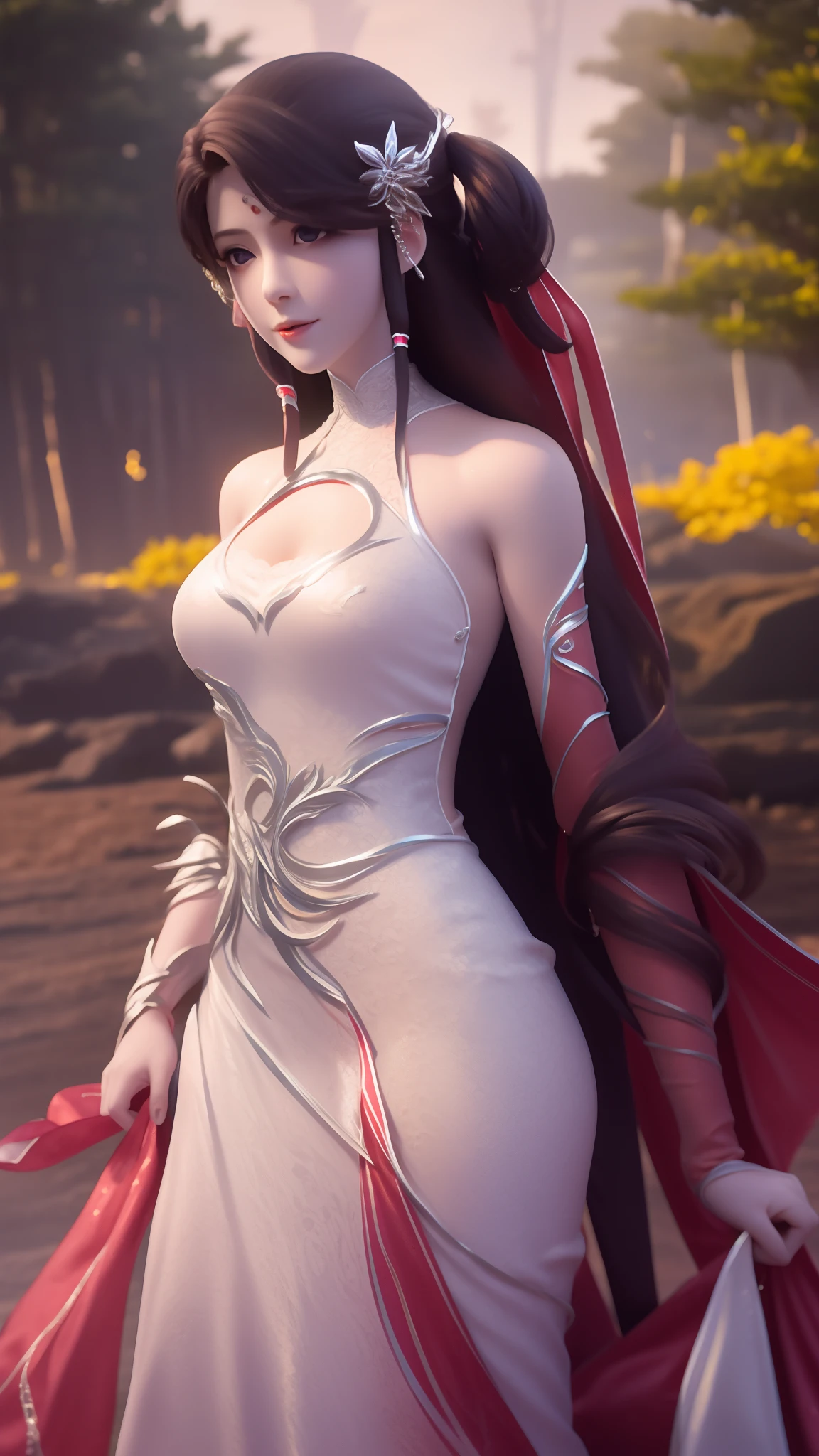 tmasterpiece,Best picture quality,HD 8K wallpaper,Beautiful picture,Elegant single woman,Round dress,Shiny eyes,Detail at its best,An exquisite masterpiece,Pure beauty and lightness,Moderately aesthetic,Gentle and elegant,Attention to detail,Cyan white lace round princess dress,Immortal