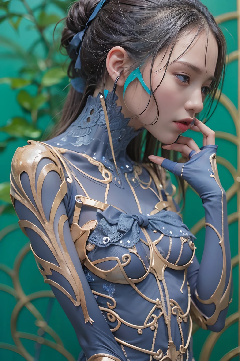 1girl in, surrealism, Verism, Anatomically correct, Textured skin, masuter piece, high details, awardwinning, hight resolution, 8K,Unevenness of the skin,20yr old, blue backgroud