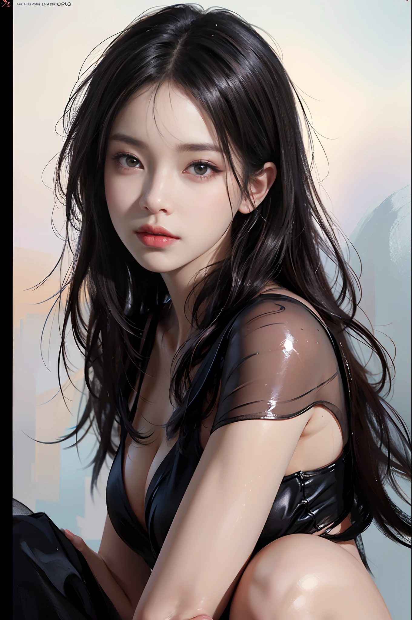 arafed woman in a black dress posing for a picture, a photorealistic painting inspired by Yanjun Cheng, Artstation, digital art, soft portrait shot 8 k, cinematic. by leng jun, realistic. cheng yi, gorgeous young korean woman, wlop glossy skin, 8k artgerm bokeh, gorgeous chinese model, realistic digital painting