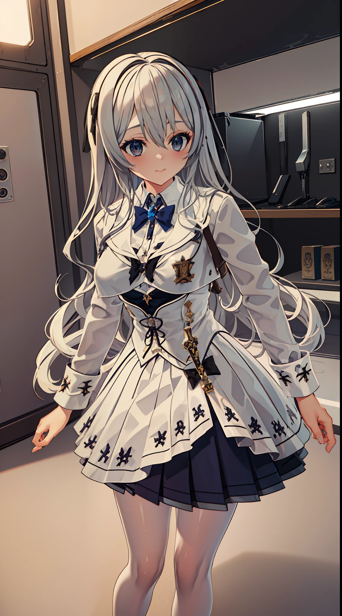 ((Best quality)), ((Masterpiece)), ((Ultra-detailed)), (illustration), (Detailed light), (An extremely delicate and beautiful), Dramatic perspective,A charming young girl,sorceress woman,(Lucifer uniform),Cute face,(Sexy figure)