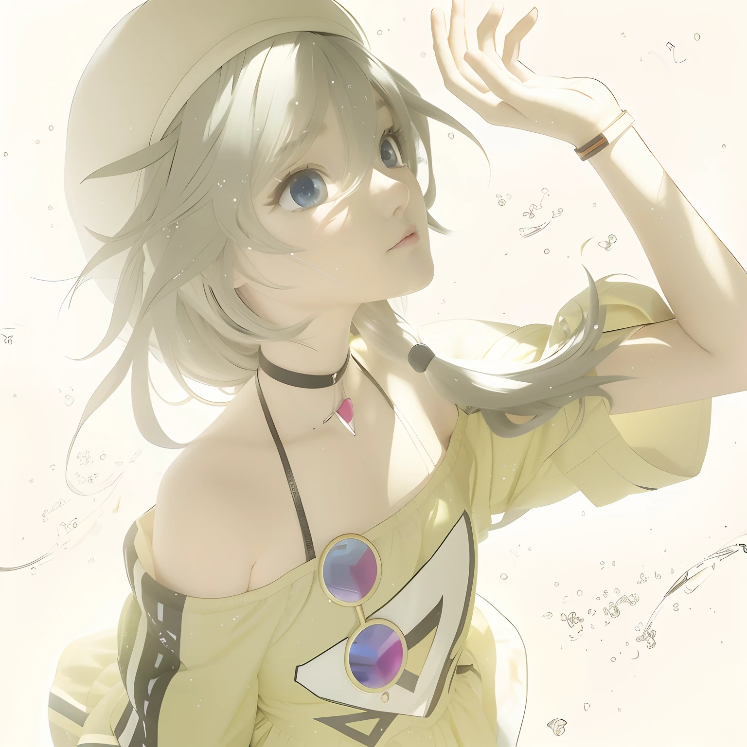 Anime girl with long hair and yellow dress raises her hand,Anime style 4k,Guviz,Guviz-style artwork,Anime girl,Retro anime girl,Anime style。8K anime visuals of cute girls,2 d anime style,Digital art on Pixiv,anime girl profile,zerochan art。