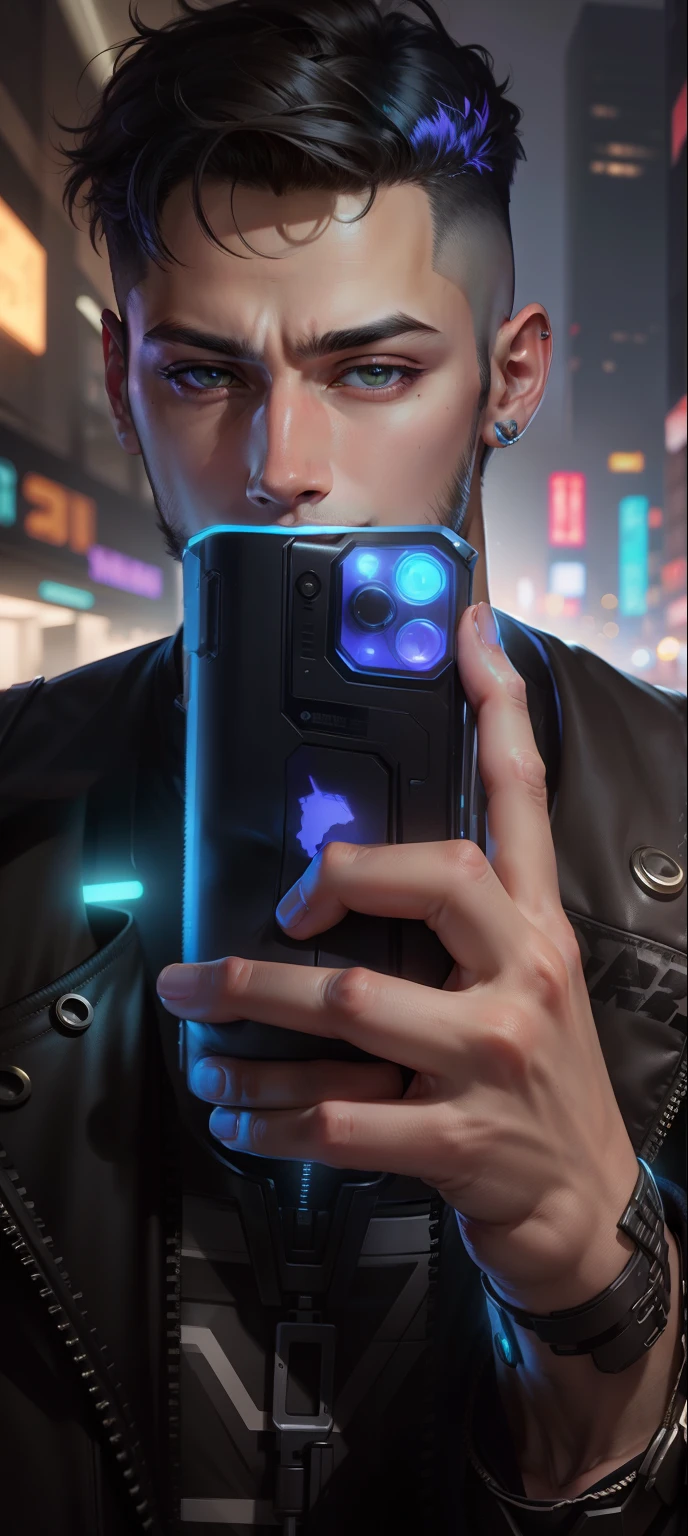 Change background cyberpunk handsome boy . realistic face.