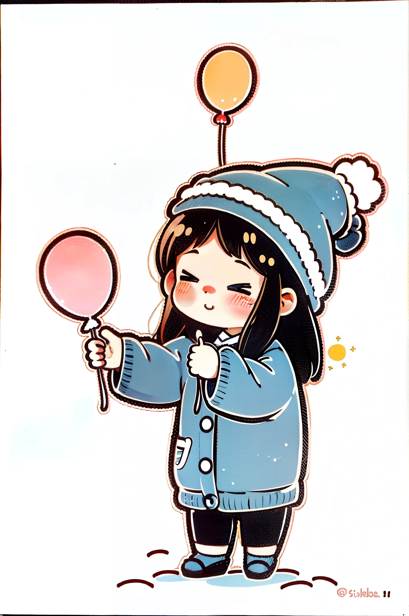 Cute cartoon, chibi girl, Cute cartoon style, cute character, Cute anime, Chibi anime girl, cute artwork, Cute anime style, Anime moe art style,balloons,Skysky,Clouds,adolable,sprout,围巾,Winter hat,himawari,baby cats,snowflower,Angry cute blush,yukito,dances,Sing,Red clothes,short skirt,having fun,Balloons in hand,a puppy dog