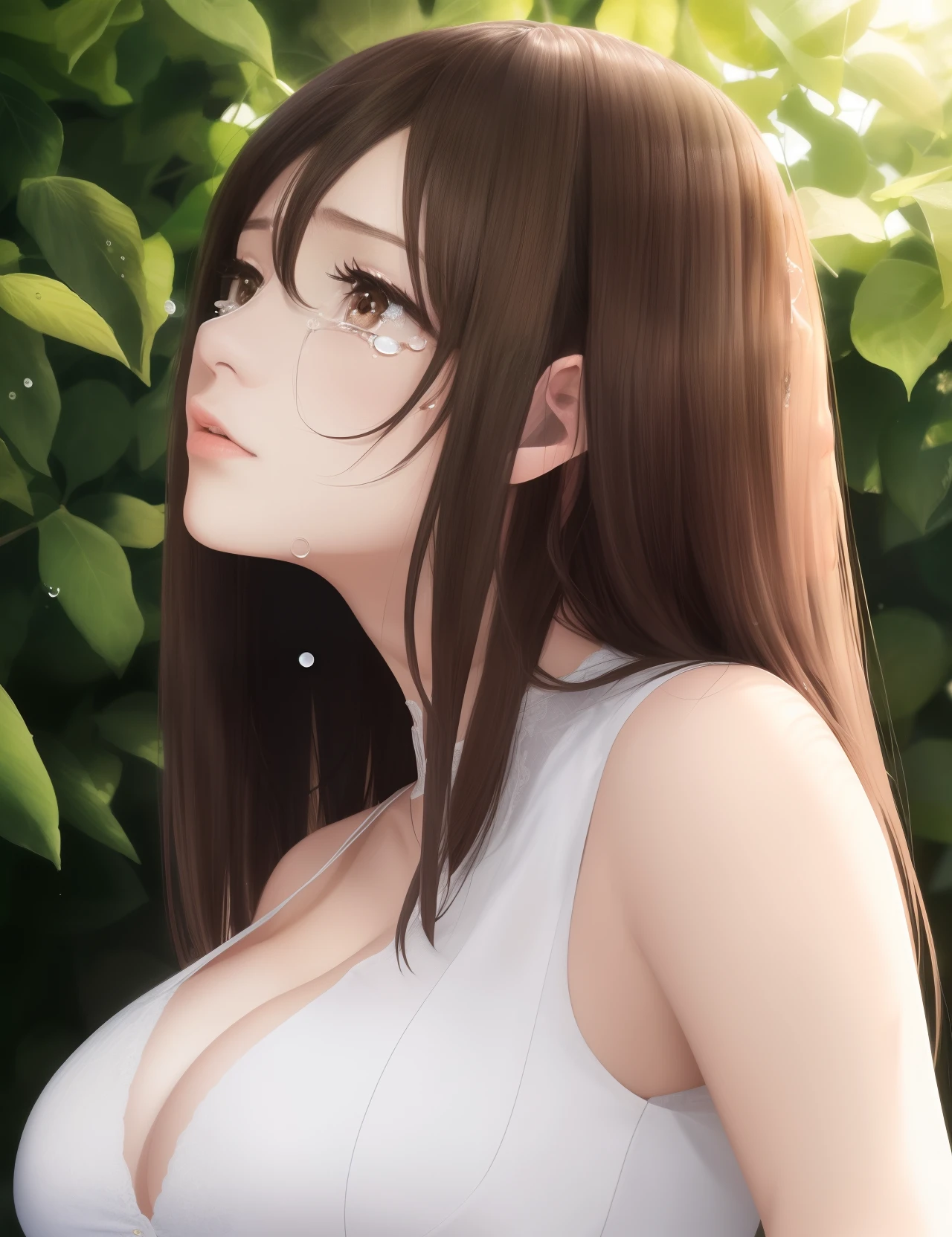 full ,masterpiece,super fine illustration,head shot ,face seen from the side,high resolution,Shining eyes,detailed beautiful face and long eyelashes,looking up,looking at viewer,anger,(((tears))),(troubled face),17years old,mature,(((head_tilt))),cleavage,beautiful boobs,ripe body,nsfw,(1woman),manga,darkbrown
hair,highly,shiney sun lighting,
semi long hair,white skin,(bright:1.4),kimochii