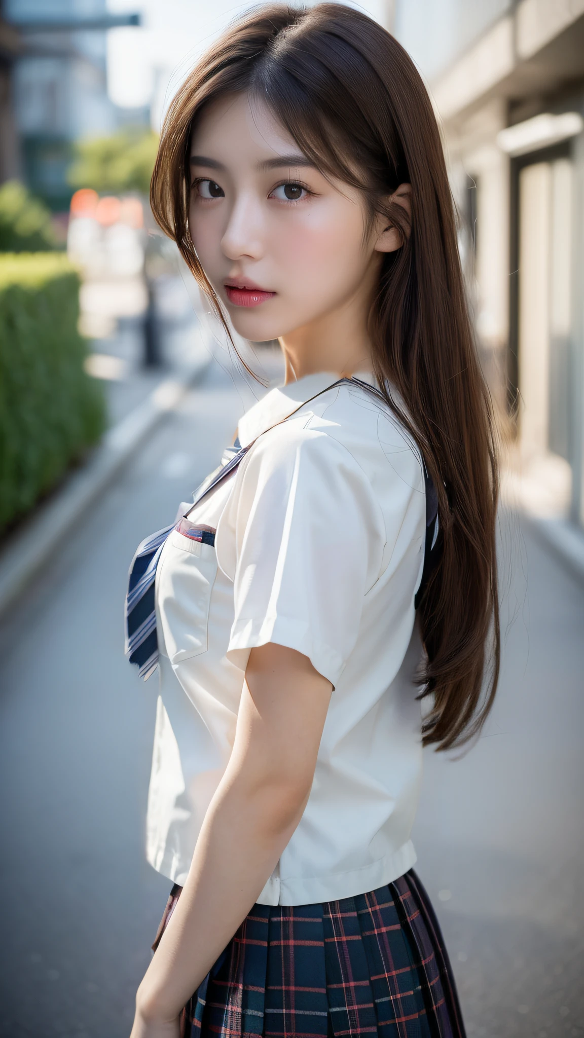 Natural body、Japanese school uniform, sideways Facing、