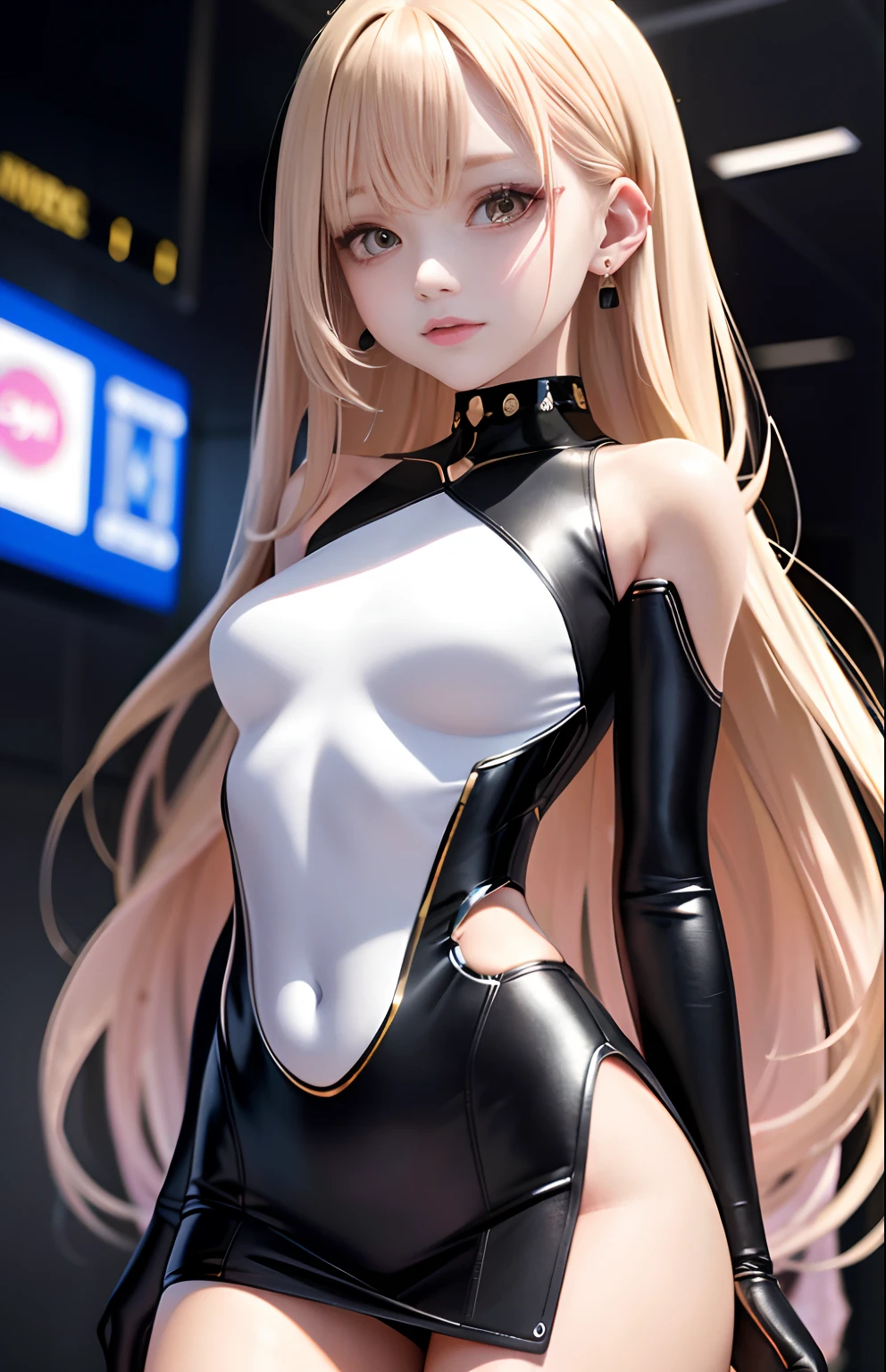 optimum,tmasterpiece,A high resolution,best qualtiy,hyper HD,super detailing,Award-Awarded,16k,独奏,(The upper part of the body),anatomy correct,Beautiful cyberpunk girl,Ex Machina,cute face,high light,Gradient Beige Hair,Hairline,((Scarlet eyes)),long eyelasher,Hanging eye corners,White skin of the,(small boobs),(Slim body),((Robe)),((high-waist_Skirt)),(),ear studs,(neck rings),(Laser material clothing:1.2)