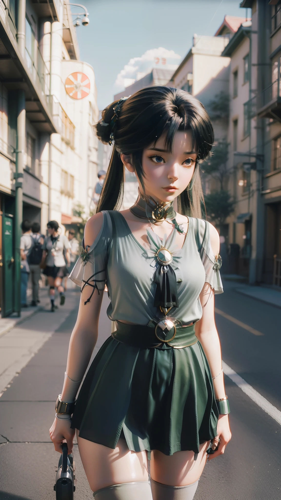 Arad woman posing for photo in short skirt and white shirt, Surrealism female students, Surrealism female students, Realistic schoolgirl, photorealistic anime girl rendering, thighhighs and skirt, 3 d anime realistic, small curvaceous loli, wearing skirt and high socks, Photorealistic anime, cute female student, Realistic anime 3 D style, female student