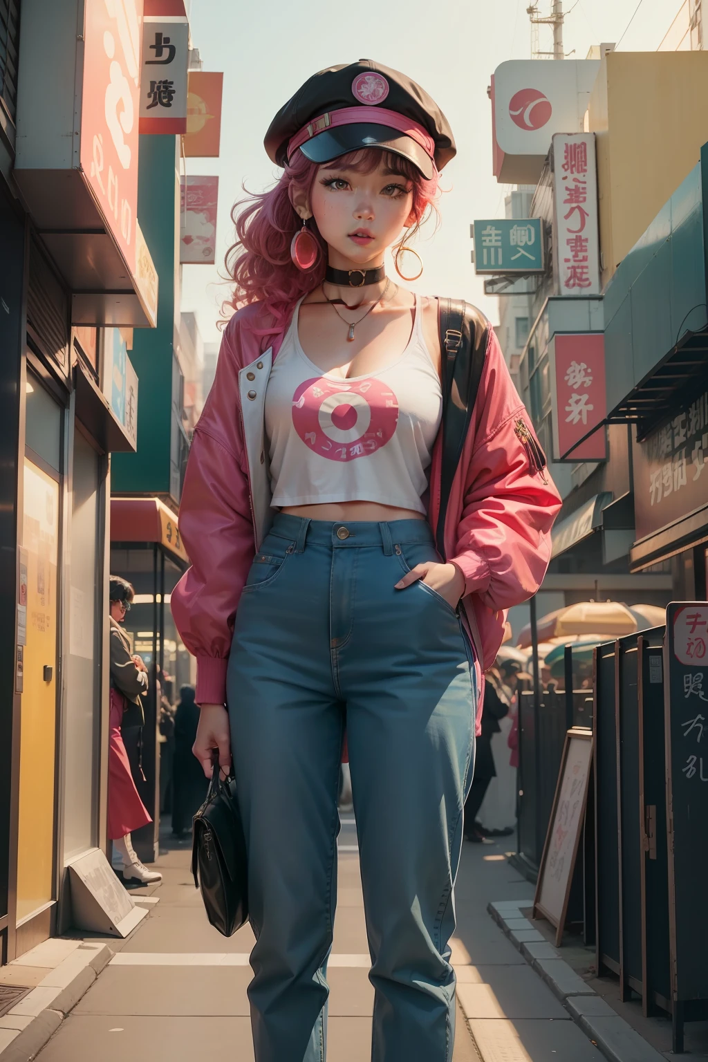 「Japan 1980s City Pop Style Life Hack Character」
Character traits:
Bust-up
Western-style fashion reminiscent of Japan city pop culture of the 1980s
Brightly colored costumes(Jackets and pants、shoes, etc.)
Short or wavy hairstyles
Retro Accessories(Lunette de soleil、a choker、bandana, etc.)
While having a pop atmosphere、Hold tools and ideas on life hacks in your hands
City streetscape with neon lights background
Buildings and design elements with Art Deco elements that match urban pop music
Other Instructions:
The character's expression is bright、Portrayed as confident
To highlight the colorful atmosphere of city pop、Vivid backgrounds and costume colors