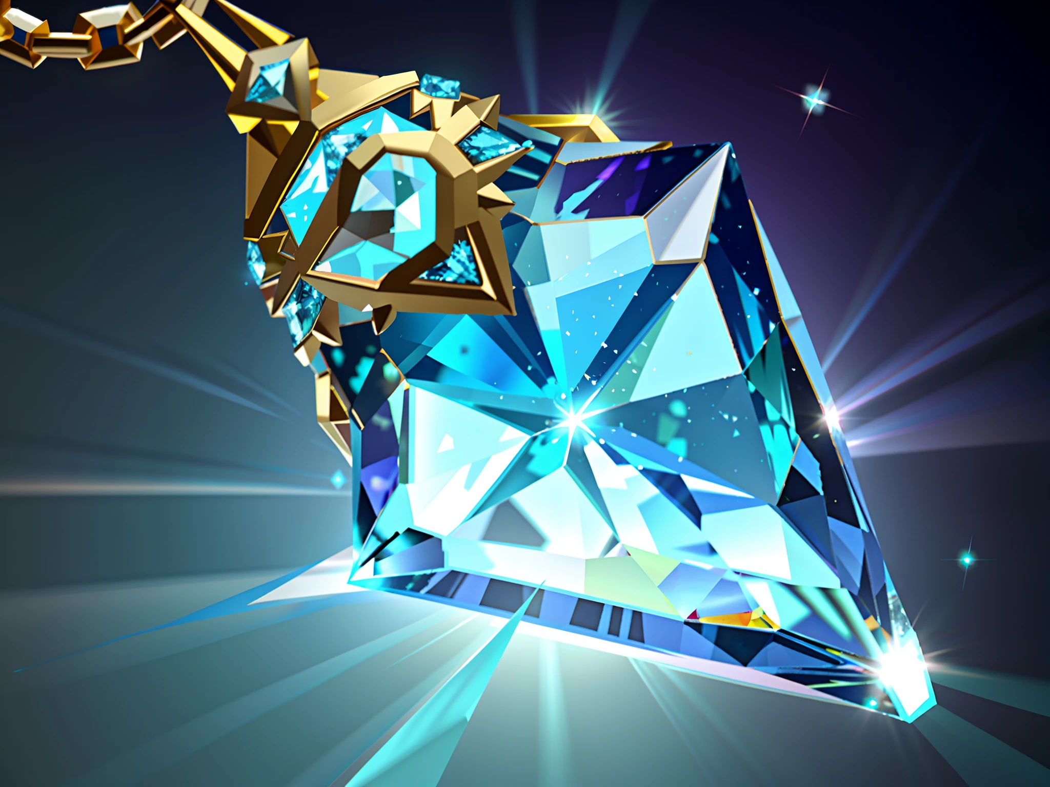 Close up of blue crystal with gold chain, frost gem, Spell prism,prisms,Diamond-shaped gemstones,dazzling gem in the hilt, crystalline skin, Crystal Shard, made of crystalized synapse, artifact dota2, infinite crystal ascent, ashes crystal, Crystalline!!, selling a gem, league of legends inventory item, made of diamond, ability image, Sparkling crystals