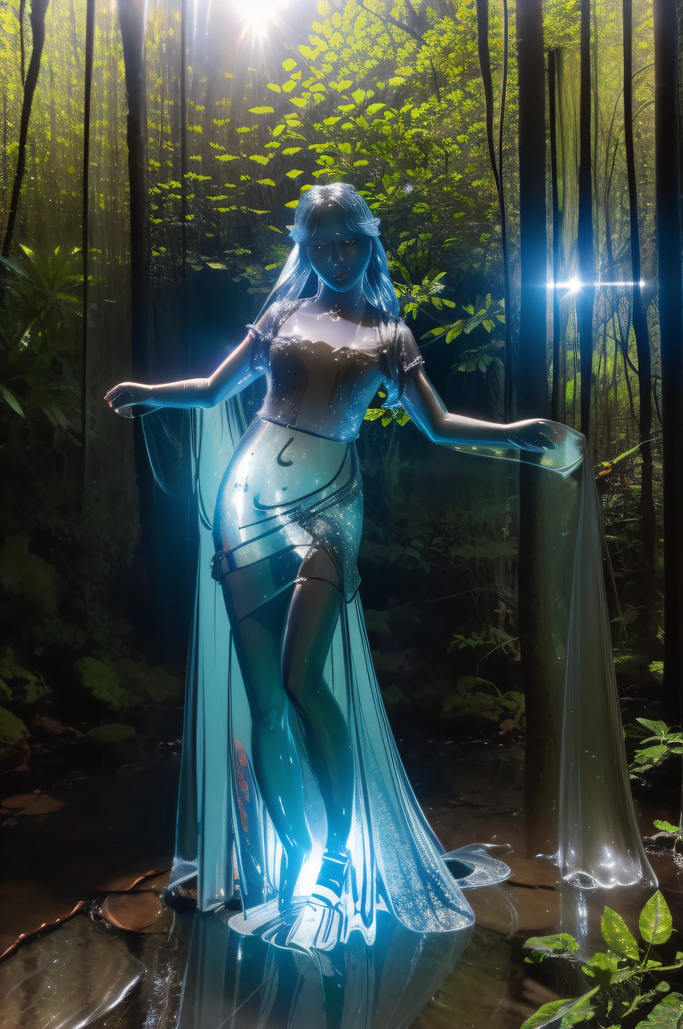 (glass emerald apple), sense of time, golden hour of the forest girl, ice, icicles, English, unexpected light, reflection, diffraction, apple, mirror, soft and smooth, transparent, magic mist, art station trends, sharp focus, studio photo, intricate details, very detailed, Greg Rutkowski