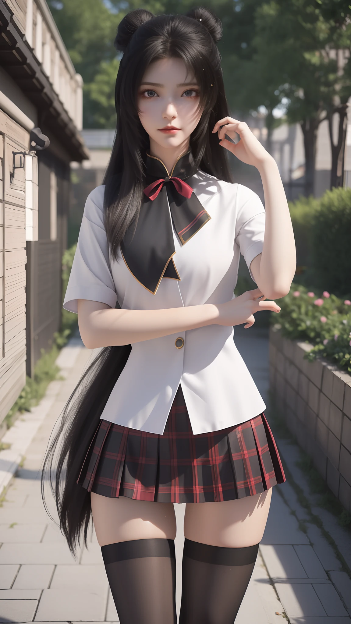 Arad woman poses for a photo in a short skirt and white shirt, Surrealism female students, Surrealism female students, Realistic schoolgirl, photorealistic anime girl rendering, thighhighs and skirt, 3 d anime realistic, small curvaceous loli, wearing skirt and high socks, Photorealistic anime, cute female student, Realistic anime 3 D style, Female Student