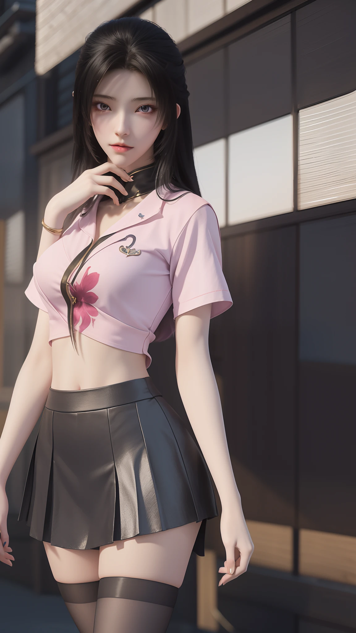 anime - style image of a woman in a short skirt and shirt, seductive anime girls, Smooth anime CG art, Surrealism female students, Surrealism female students, thighhighs and skirt, photorealistic anime girl rendering, beautiful and seductive anime woman, Realistic schoolgirl, Realistic anime 3 D style, 3 d anime realistic, Beautiful Anime High School Girls