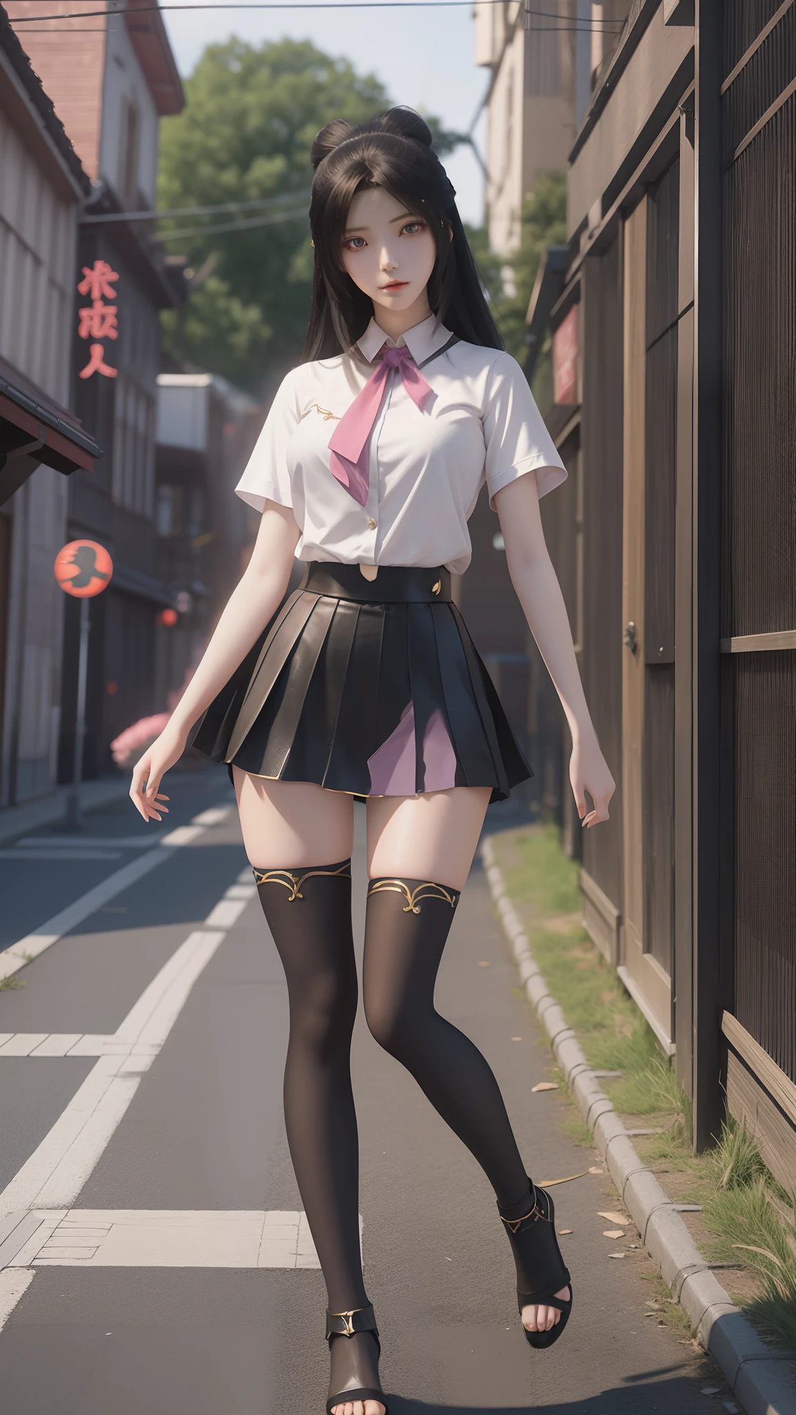 anime - style image of a woman in a short skirt and shirt, seductive anime girls, Smooth anime CG art, Surrealism female students, Surrealism female students, thighhighs and skirt, photorealistic anime girl rendering, beautiful and seductive anime woman, Realistic schoolgirl, Realistic anime 3 D style, 3 d anime realistic, Beautiful Anime High School Girls