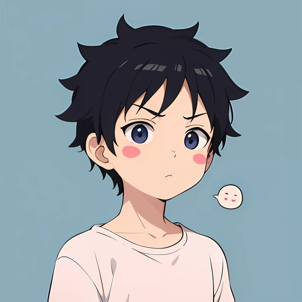 masterpiece, best quality, 1boy, tiny, sticker,background minimal, upper body, anime style, cartoon, funny boy