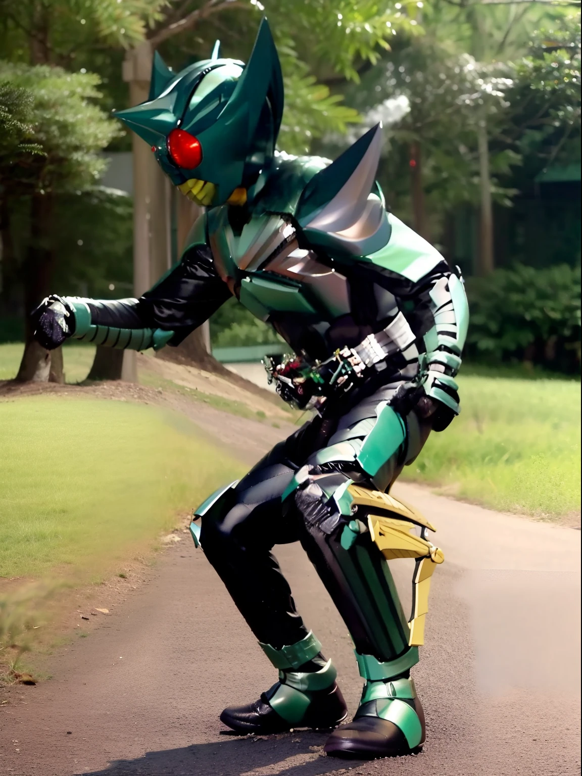 masterpiece,best quality, high resolution,extra detailed,1boy kickhopper, tokusatsu, rider belt, helmet, spikes, black body suit,science fiction,