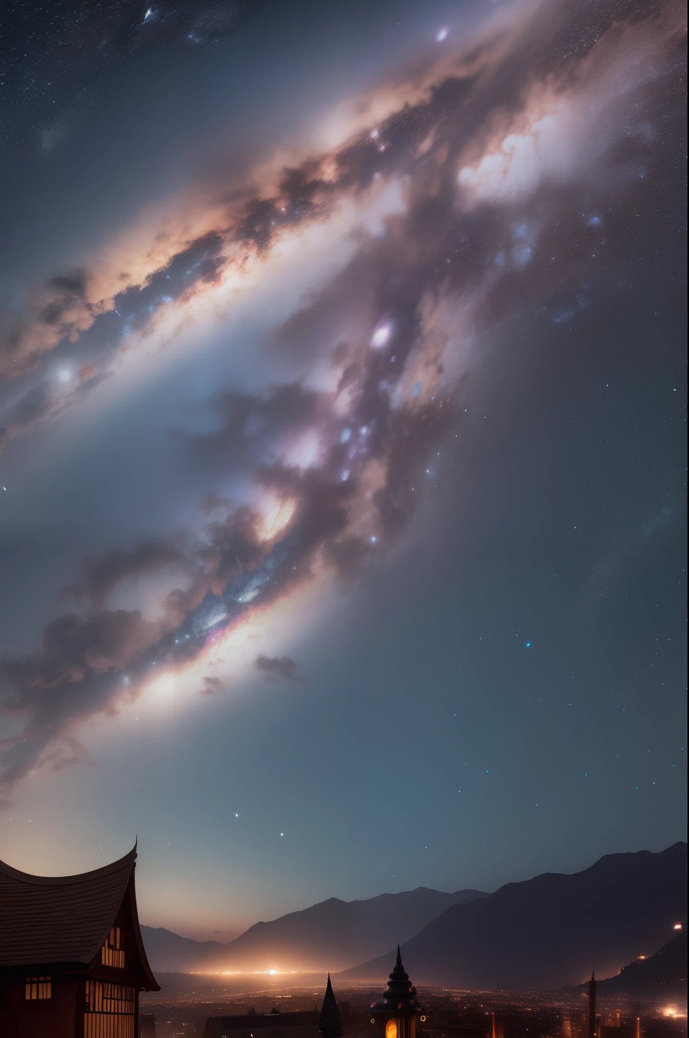 Fantasia、Background with、milkyway、steampunc、A city scape