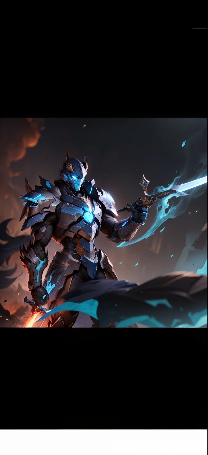 ember,handsome,blue colors,mechs,Sword