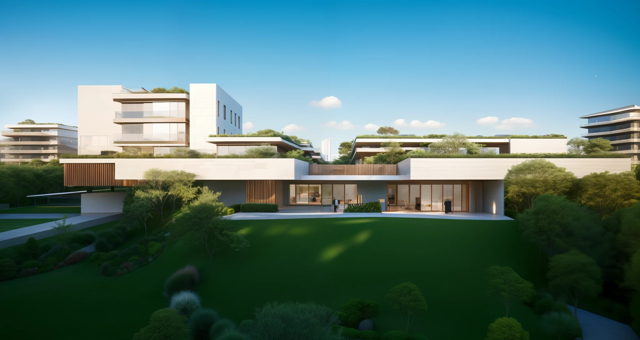 (tmasterpiece),(high qulity), best qualtiy, Realiy, (Realistis), ultra-detailliert, (fulldetail), (4k),8k, exteriors, The tree, scenecy, grassy, Skysky, daysies, buildings, janelas,A small window opens on the upper upper floor of the picture,