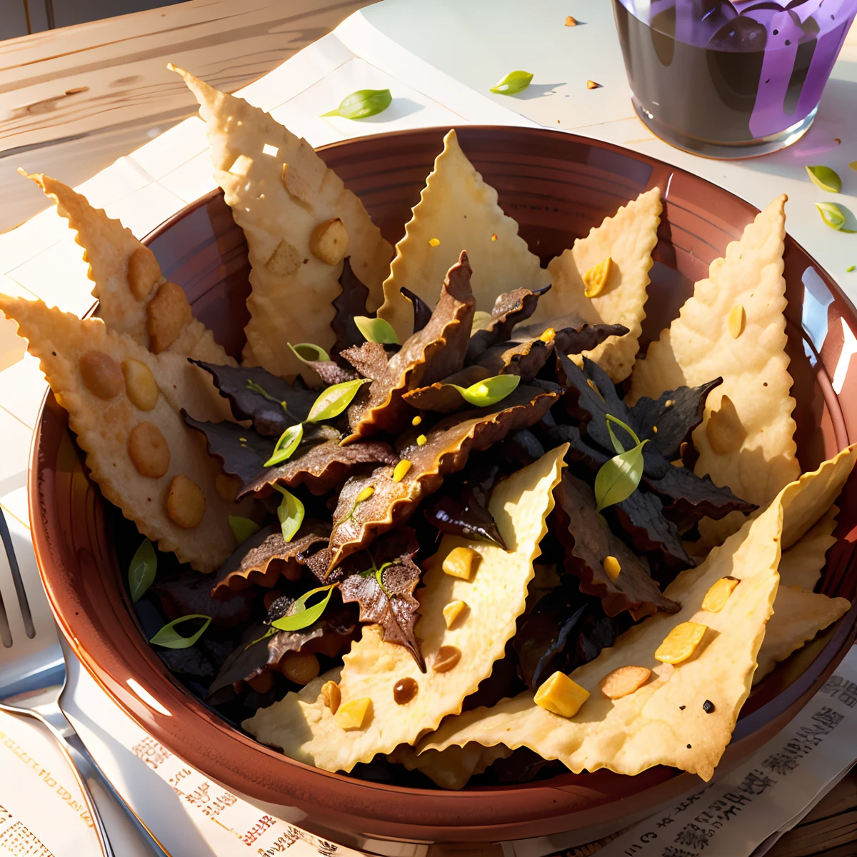 Taro chips in a bowl