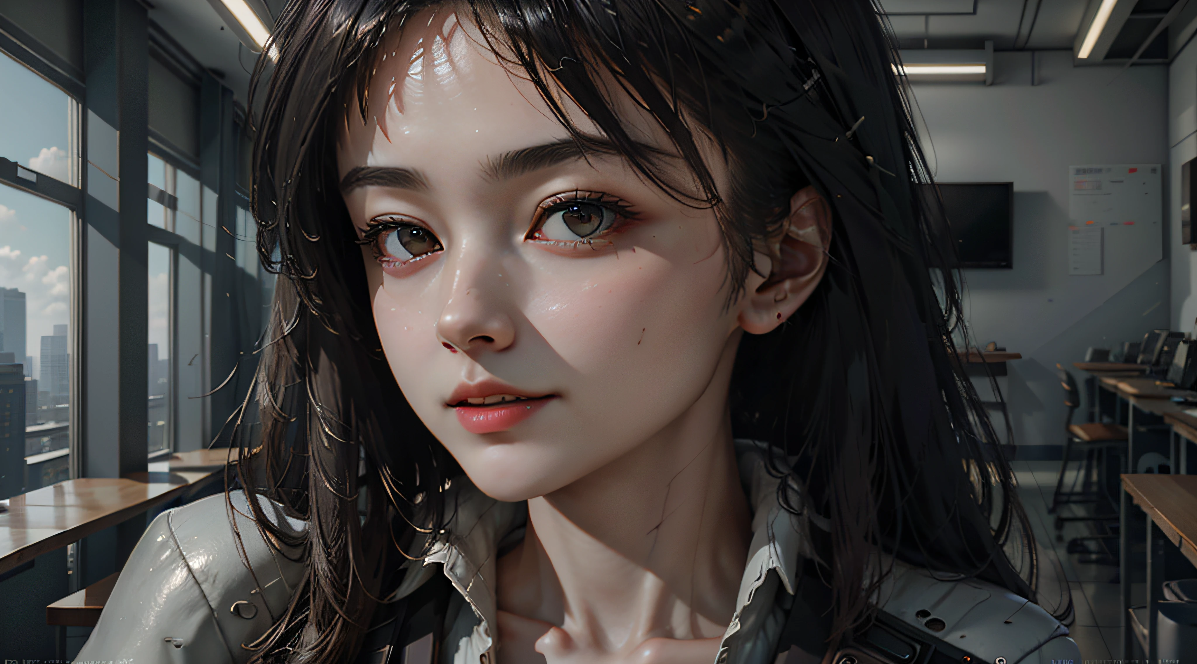 ((Best quality)), ((masterpiece)), (detailed:1.4), 3D, an image of a beautiful cyberpunk female,HDR (High Dynamic Range),Ray Tracing,NVIDIA RTX,Super-Resolution,Unreal 5,Subsurface scattering,PBR Texturing,Post-processing,Anisotropic Filtering,Depth-of-field,Maximum clarity and sharpness,Multi-layered textures,Albedo and Specular maps,Surface shading,Accurate simulation of light-material interaction,Perfect proportions,Octane Render,Two-tone lighting,Wide aperture,Low ISO,White balance,Rule of thirds,8K RAW,