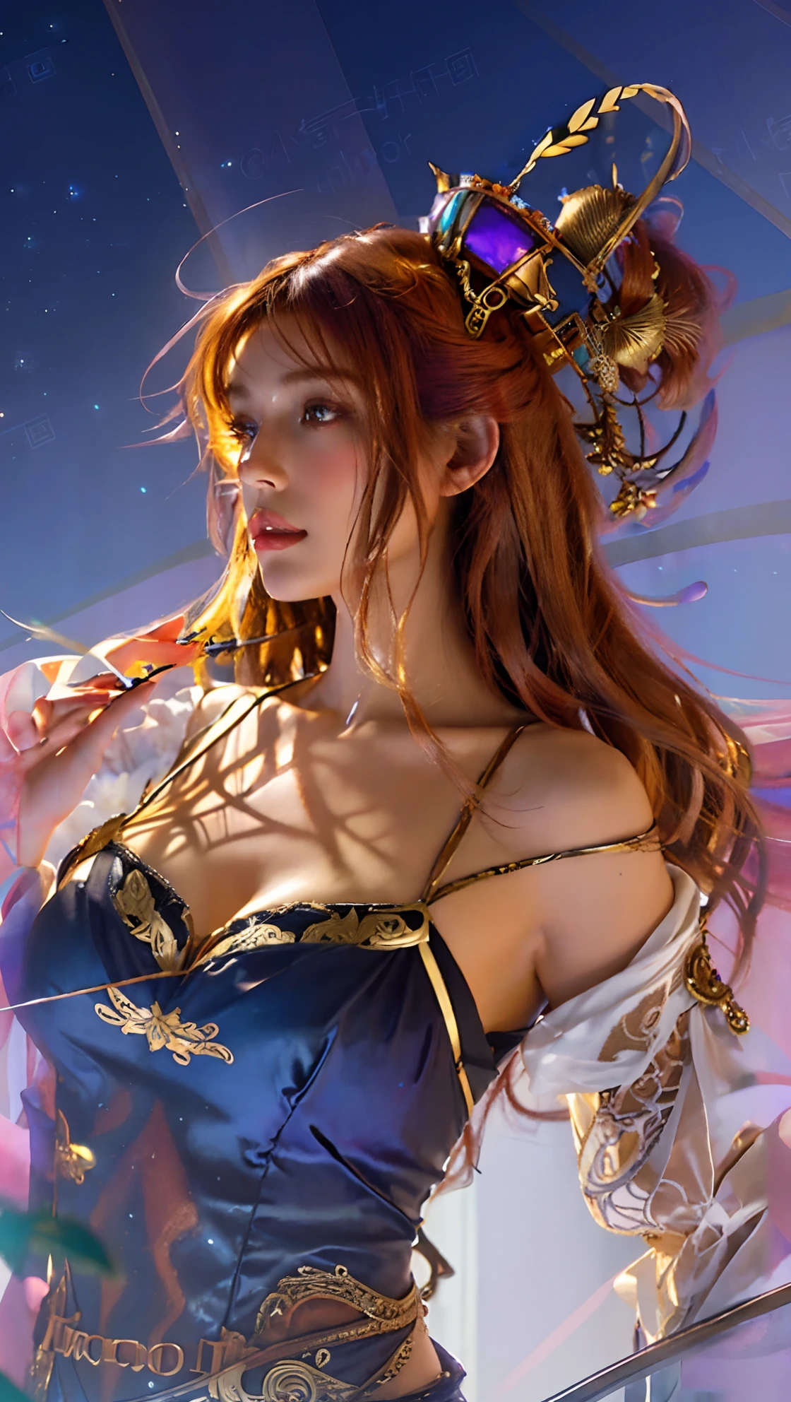 Clara Crawford, photorealistic beautiful woman, light hair, full body, cover, hyperdetailed painting, luminism, Bar lighting, complex, 4k resolution concept art portrait by Greg Rutkowski, Artgerm, WLOP, Alphonse Mucha, little fusion pojatti realistic steampunk, fractal isometrics details bioluminescens : a stunning realistic photograph 30 years , redhead, italian goddness beautiful awesome with big white flowers tiara of wet bone structure, 3d render, octane render, intricately detailed, titanium decorative headdress, cinematic, trending on artstation | Isometric | Centered hipereallistic cover photo awesome full color, hand drawn, dark, gritty, realistic mucha, klimt, erte .12k, intricate. hit definition , cinematic,Rough sketch, mix of bold dark lines and loose lines, bold lines, on paper , full body with velvet dress, humanoid, Full body.