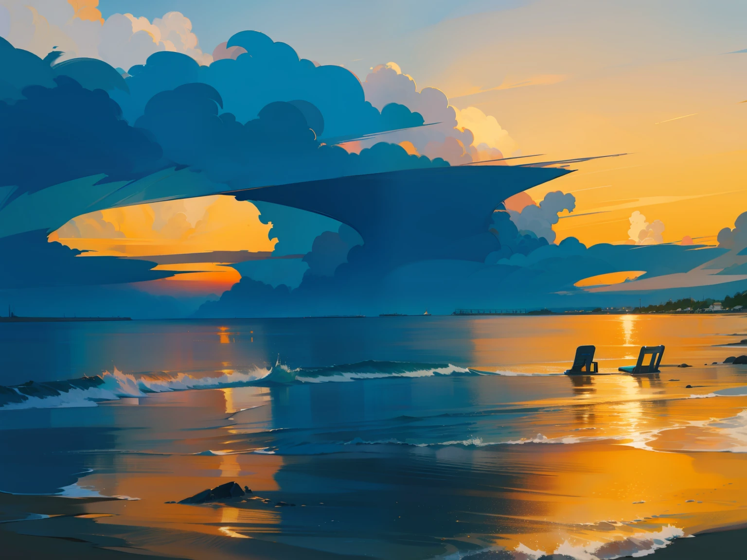 beachside,eventide,Clouds,Anime style