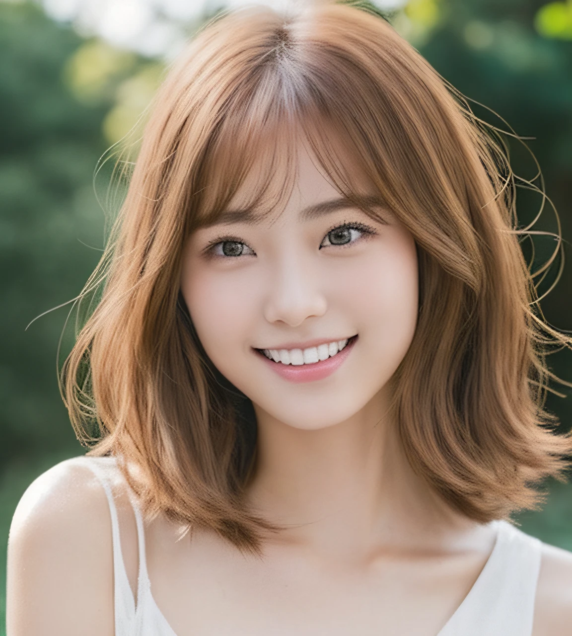 Woman with shoulder-length hair and big smile, girl cute-fine-face, 奈良美智, Beautiful young Korean woman, the face of a beautiful Japanese girl, Korean Girl