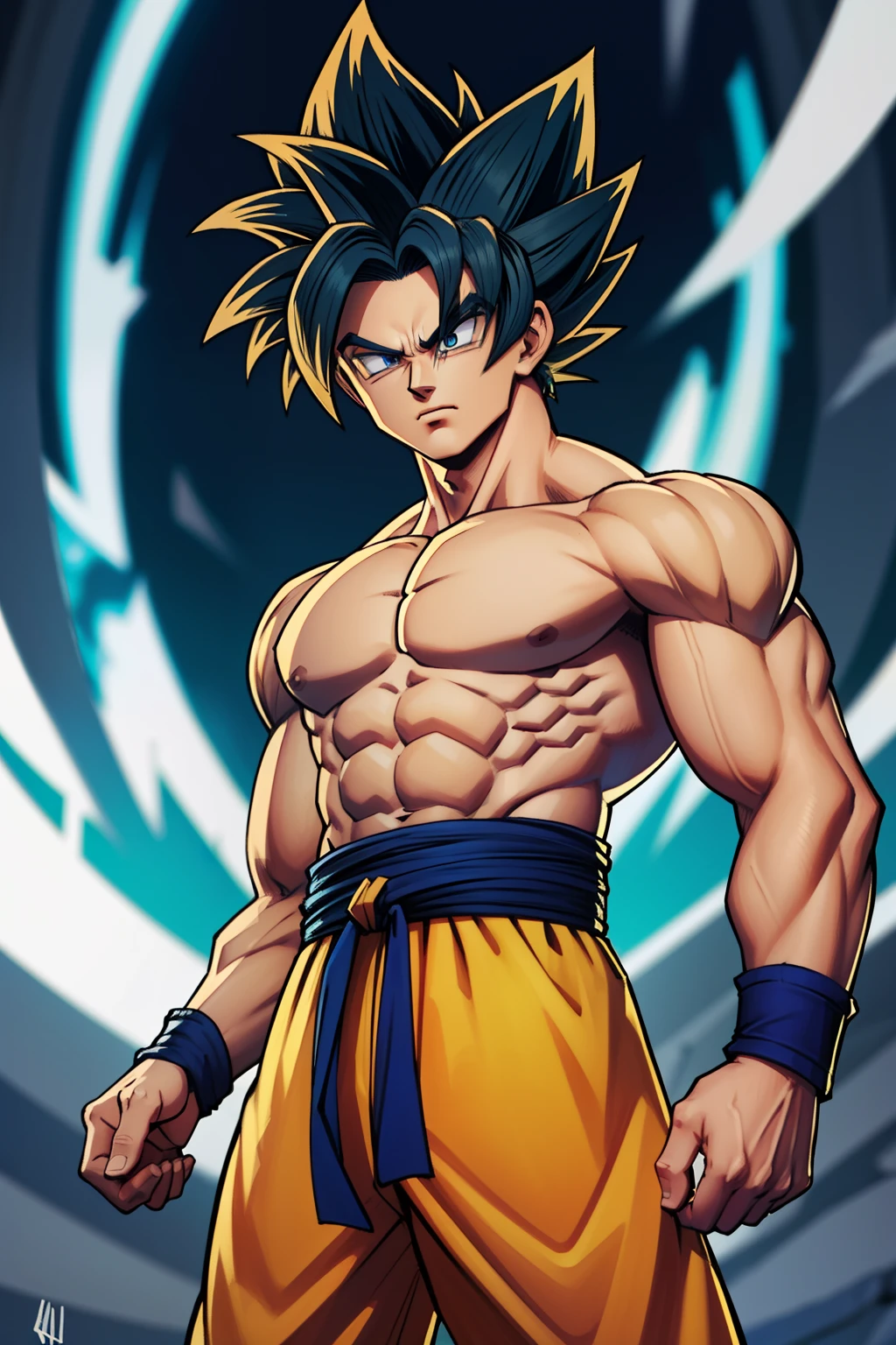 (obra-prima, melhor qualidade), detalhes intrincados, 8k, artstation, papel de parede, arte oficial, splash art, tempestade no fundo, foco nítido, 1boy, (fotorrealista: 1.2) (bokeh) (melhor qualidade) (pele detalhada: 1.3) (detalhes intrincados) (8k) (olhos detalhados) (foco nítido) son goku, irritado, dano de batalha, cabelo loiro, faixa azul, dentes cerrados, furioso, olhos verdes, foco masculino, muscular, masculino musculoso, peitorais, faixa, solo, cabelo cravado,  super saiyajin, super saiyajin 1, dentes, topless masculino, roupas rasgadas, pulseira, I merged with a dragon