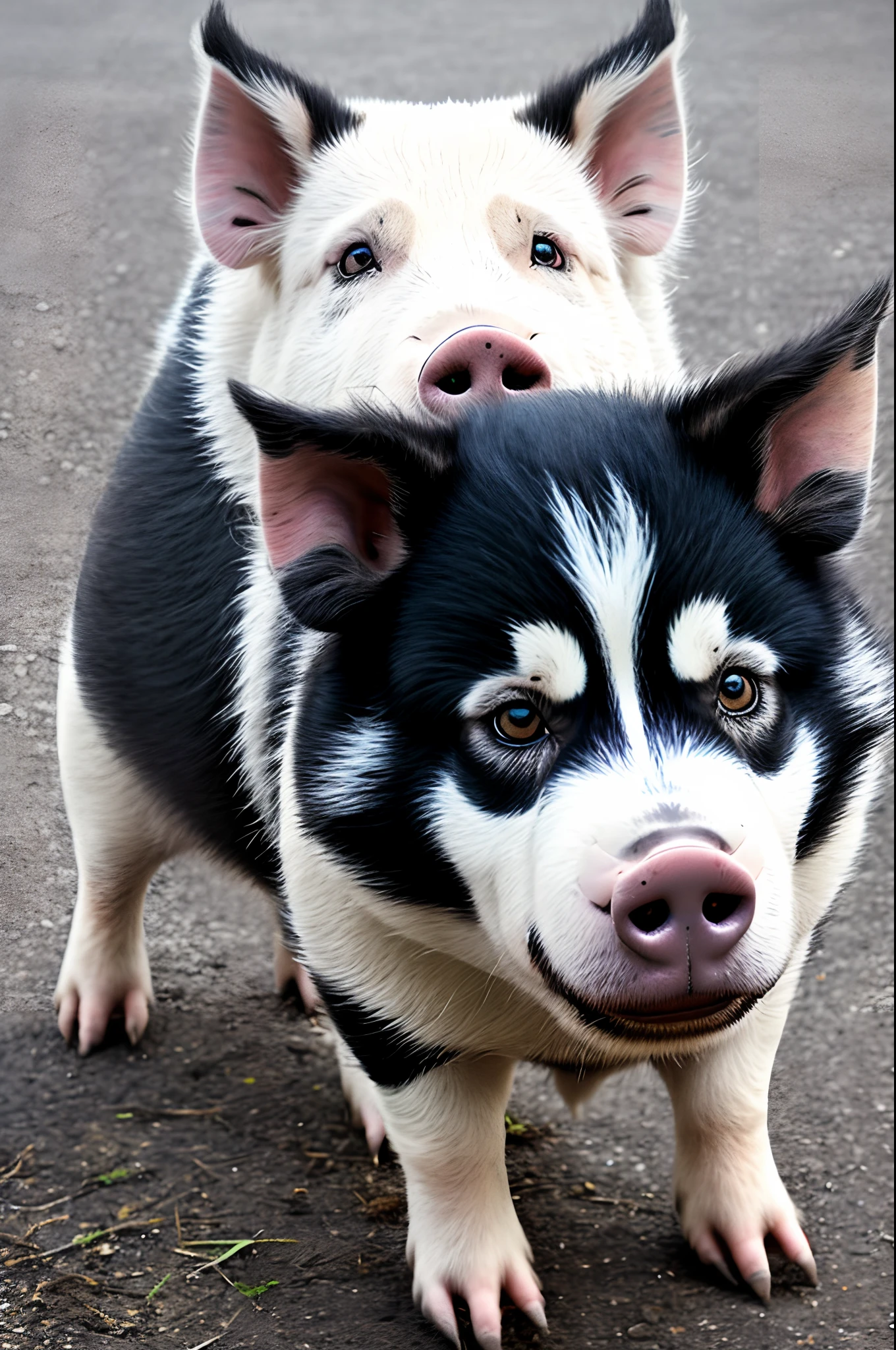Have the pig combine with the husky to draw a physical picture
