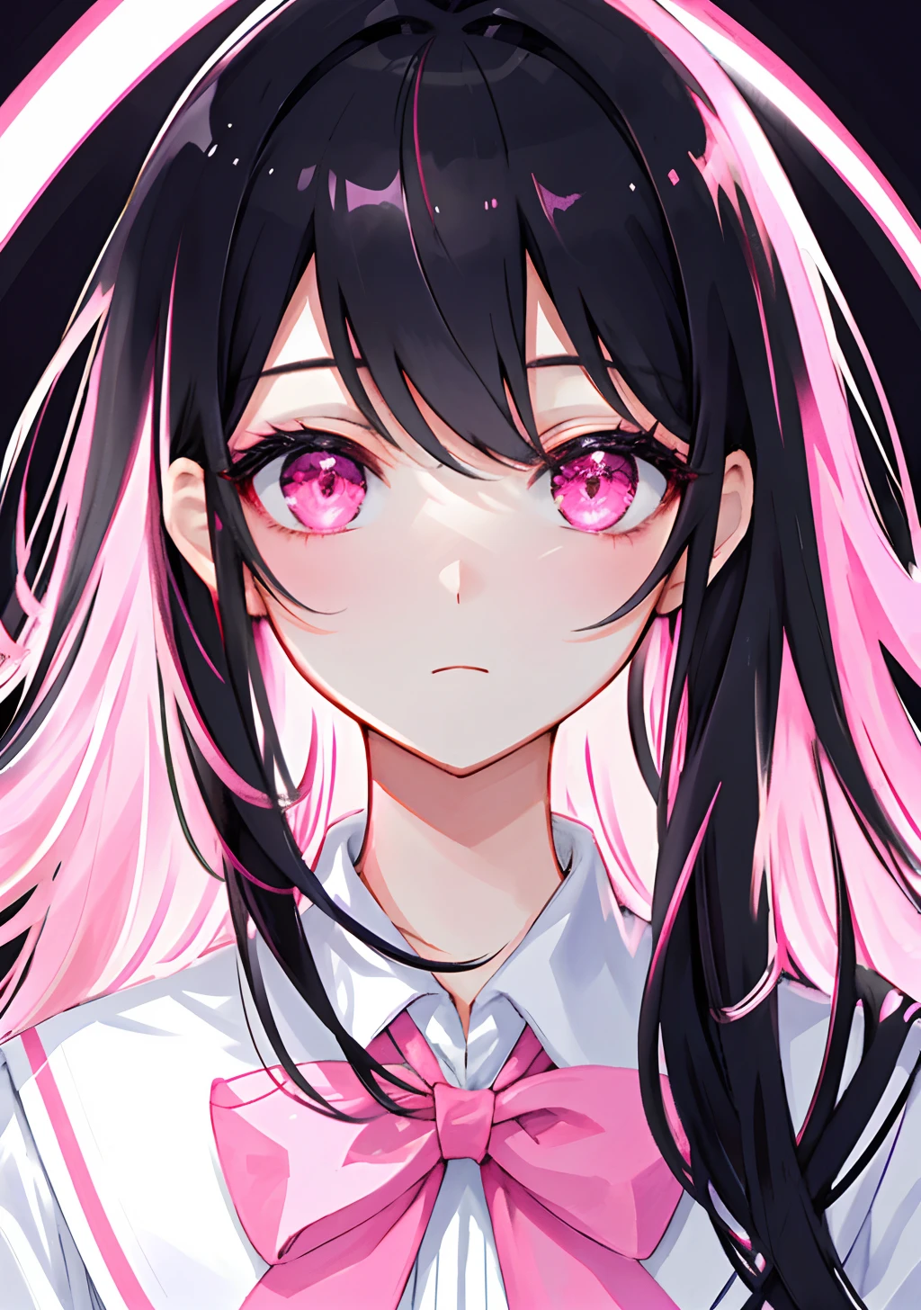 Masterpiece, Best quality, Ultra-detailed, illustration, Portrait, 1girll, black_Hair, Pink eyes, Long hair, school uniform,