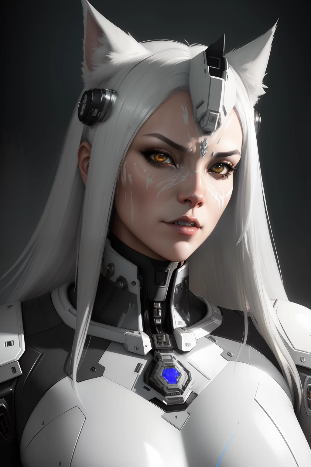 olpntng style, Portrait painting of a cybernetic white werewolf with power armor, ultra realistic, concept art, intricate details, eerie, highly detailed, photorealistic, octane render, 8k, unreal engine. art by artgerm and greg rutkowski and alphonse mucha, oil painting, heavy strokes, paint dripping